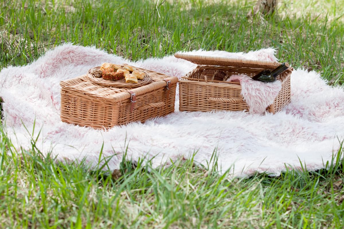 e-wicker24 Valise en osier, panier de rangement, panier de style, panier pique - nique, panier cadeau, panier de décoration, boîte multifonction (Blanc)