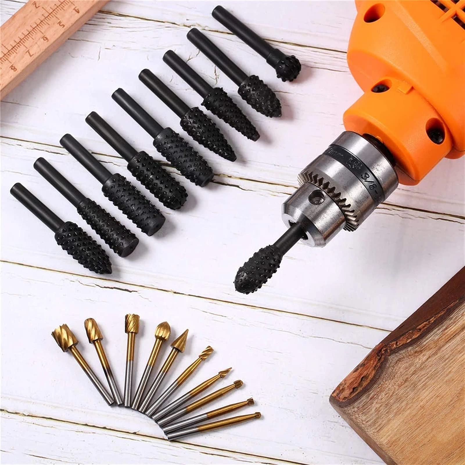 Fresa per Legno Utensile per la Lavorazione del Legno 20Pcs Set di testine per lucidatura del Legno Set di frese con Gambo da 1/8 di Pollice e frese per frese da 1/4 di Pollice Cuscinetto Fresatura