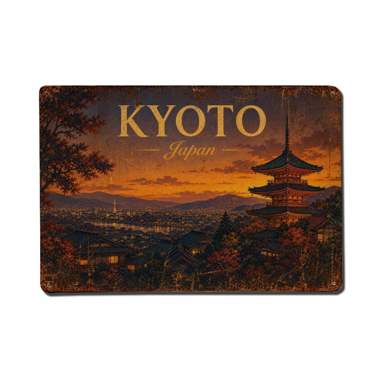 Gead 8X12inch Style Vintage Travel Kyoto Japan Evening Metal Tin Sign
