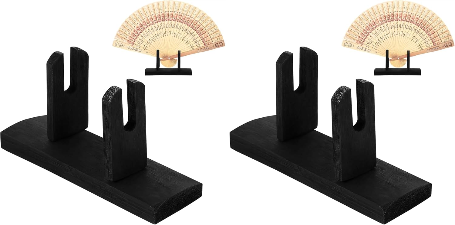 FOMIYES Fan Display Holder Rack: Japanese & Chinese Folding Fan Stand, Wooden Base, for Home Office Party Table Decor Handheld Storage (Pack of 2)