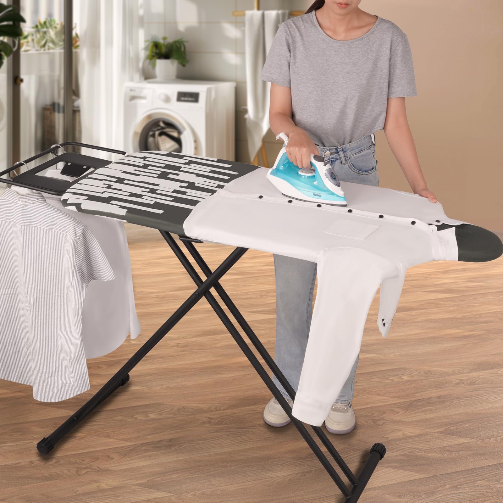 SLIETON Extra Large Ironing Board with Large Hang Rail and Iron