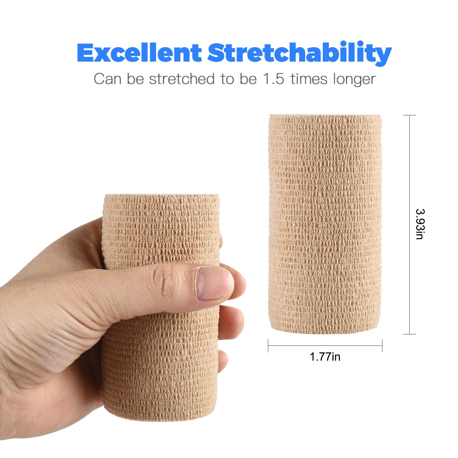 Self-Adhesive Cohesive Wrap Bandage Flexible Stretch Tape Athletic Strong Elastic First Aid Wrap Bandages for Wrist & Hand, Ankle Sprains, Swelling 6 Packs, 4Inch X 5Yards(Beige)