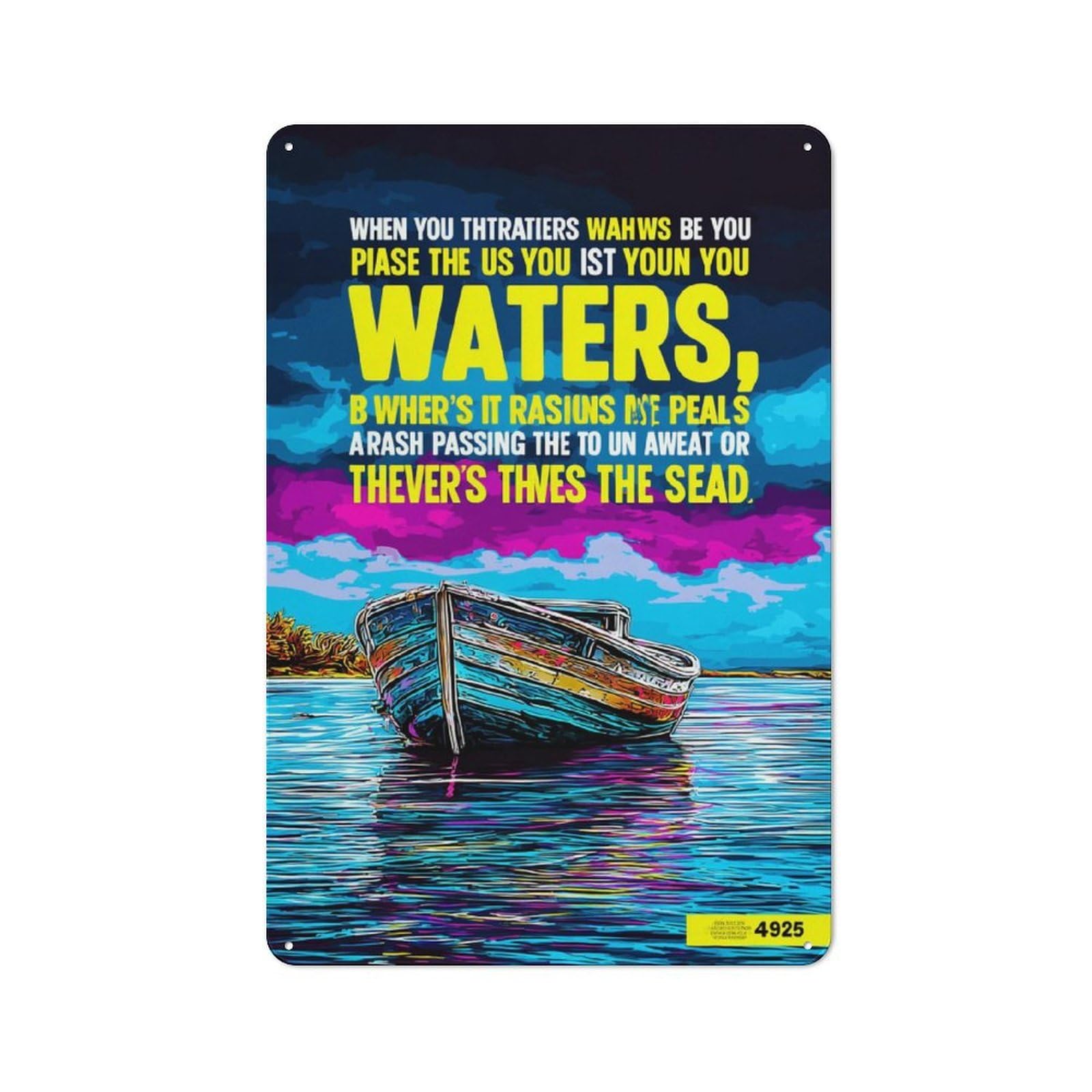 Junmoney Boat On Colorful Waters Industrial Tin Sign 30X20cm, Garage Wall Decor For Garage, Hobby Room, Office Or Man Cave