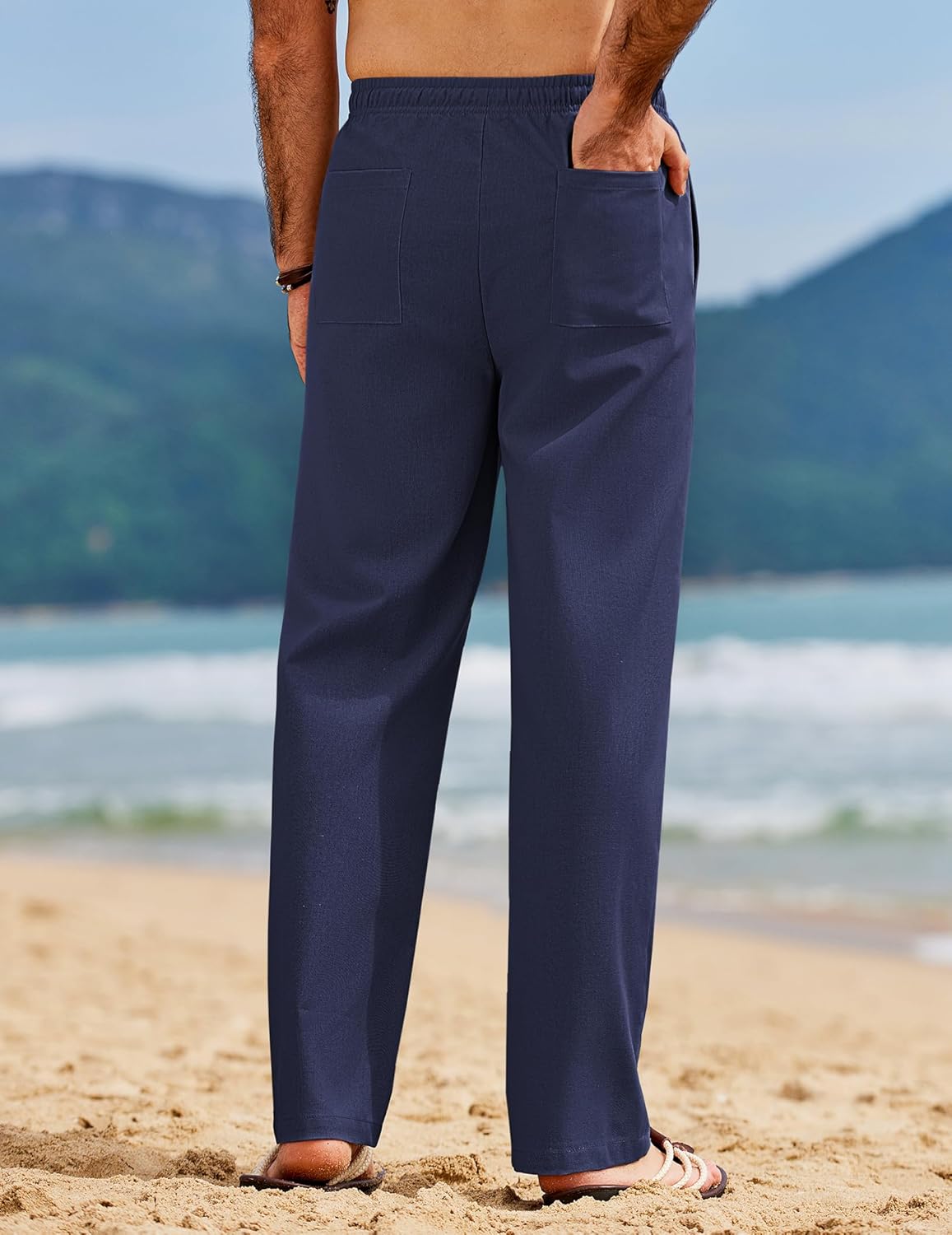 COOFANDY Men's Linen Pants Casual Loose Fit Beach Summer Yoga Pant Lightweight Drawstring Linen Trousers - Image 3