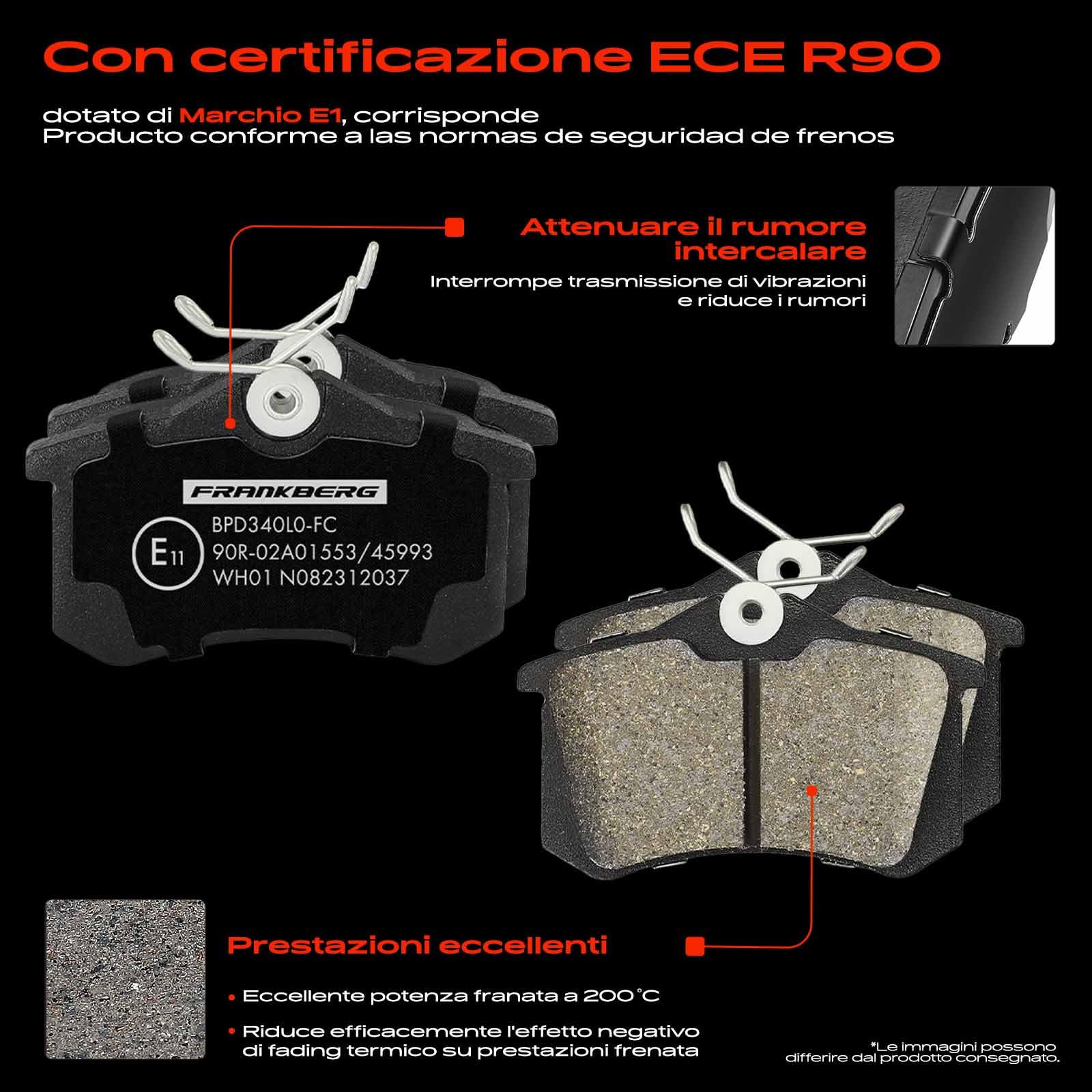 Frankberg Set freni incl. 2x Dischi Freno + 4x Pastiglie dei Freni Posteriore Compatibile con A4 8E2 A4 Avant 8E5 Exeo ST 3R5 A4 Avant 8ED Replace# 1J0698451C, 1J0698451B