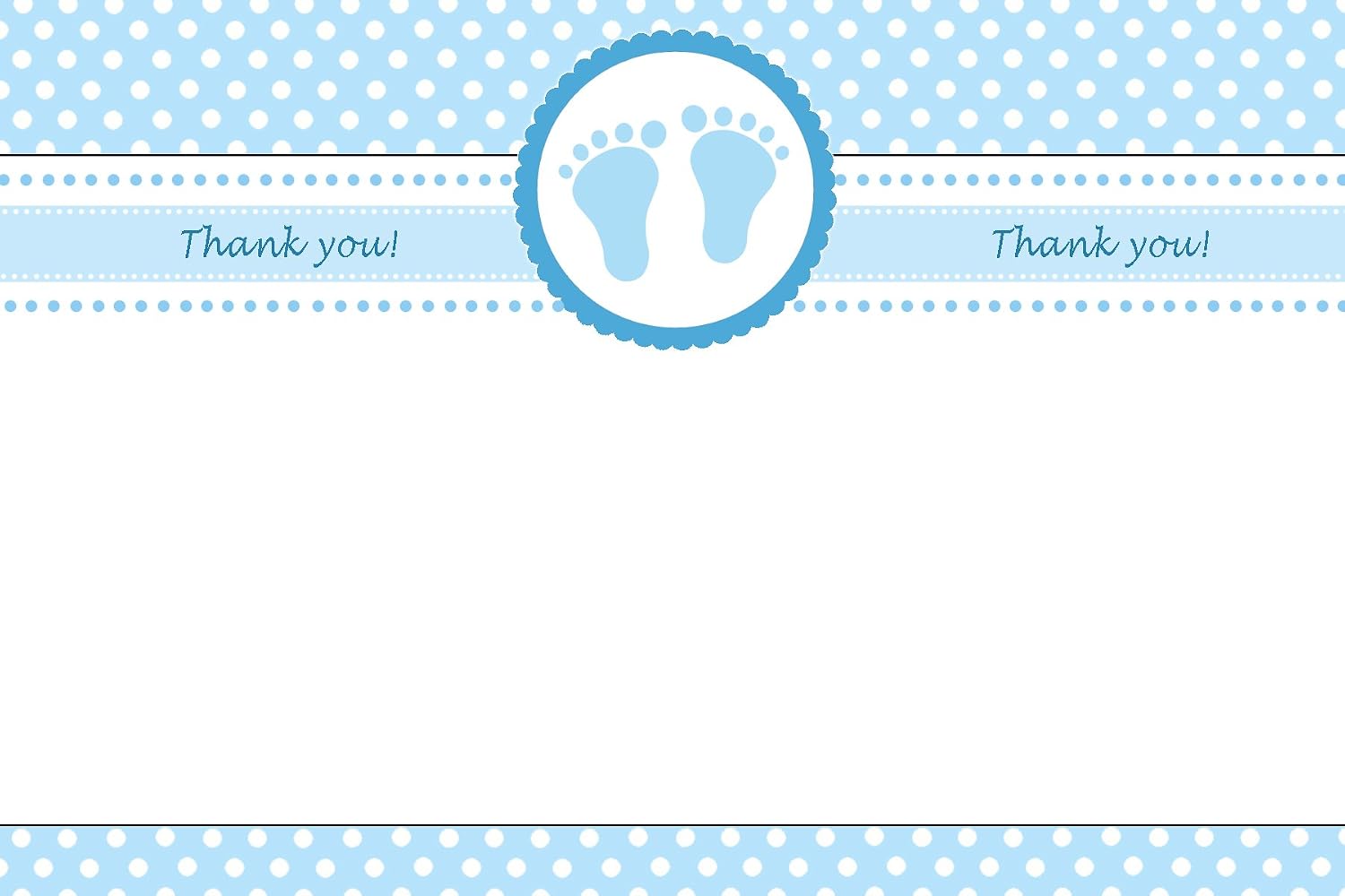 30 Blank Thank You Cards Blue Polka Dots Baby Boy Shower + 30 White Envelopes