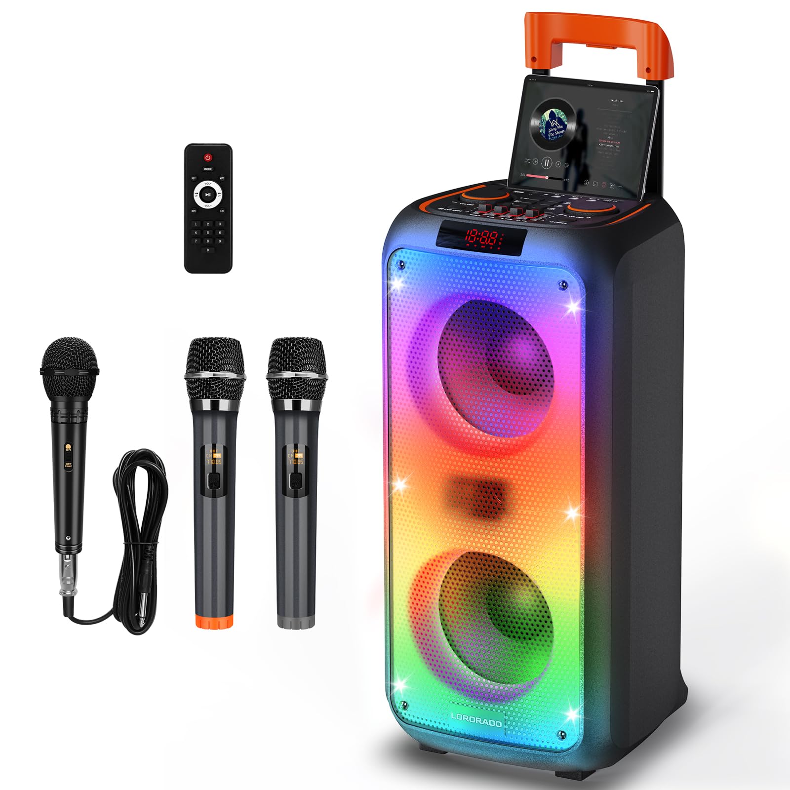 Karaoke Anlage Komplettset Mit 2 Mikrofonen - Drahtlos & Verkabelt Mit LED Licht