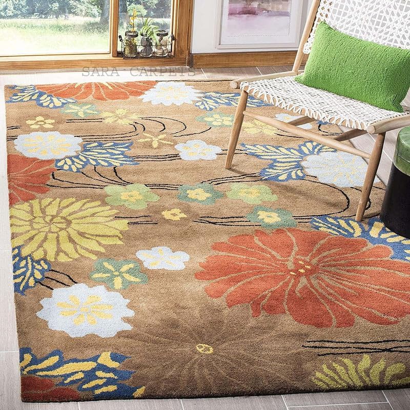Image of Modern Abstract Hand Tufted Wool Floor Carpet for Home decore Living Room|Home and Bedroom & Hall 6x9 feet (180 x 270cm) Brown H36