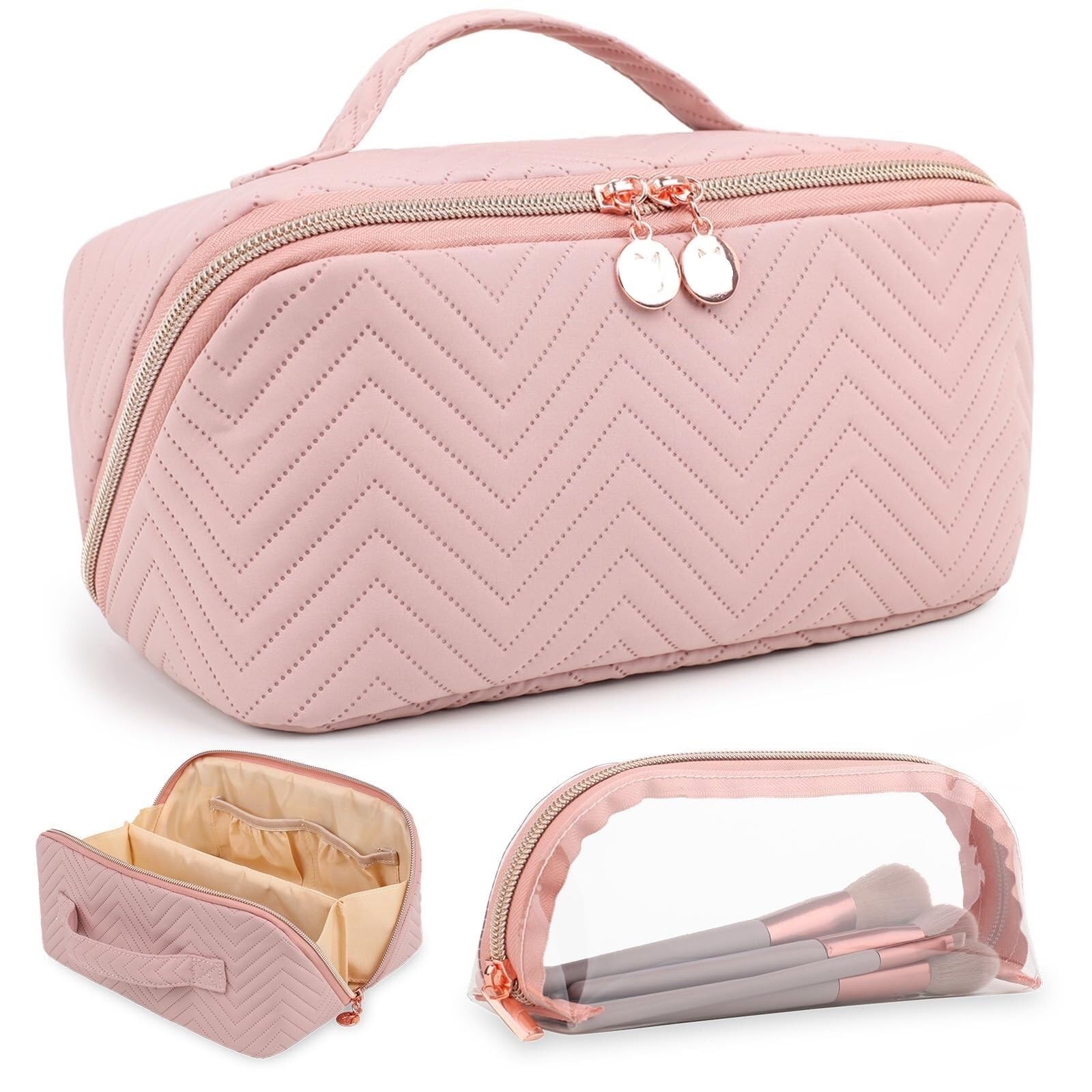 Porta Trucchi Pochette Trucchi Borsa For Cosmetici Borsa For Cosmetici Da Viaggio For Donne Borsa Da Toilette Impermeabile Portatile Con Manico Trousse Trucchi Donna(Pink)