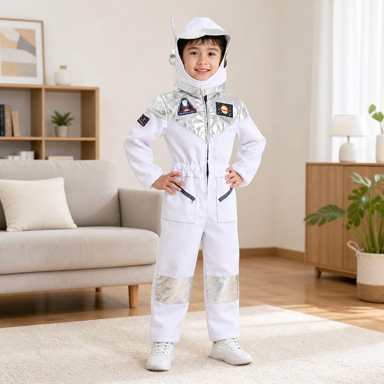 Tuta Completa da Esploratore Spaziale | Realistico, Tuta da esploratore spaziale con Cappuccio, Lavabile, per Halloween, Recite Scolastiche, S, Con Guanti