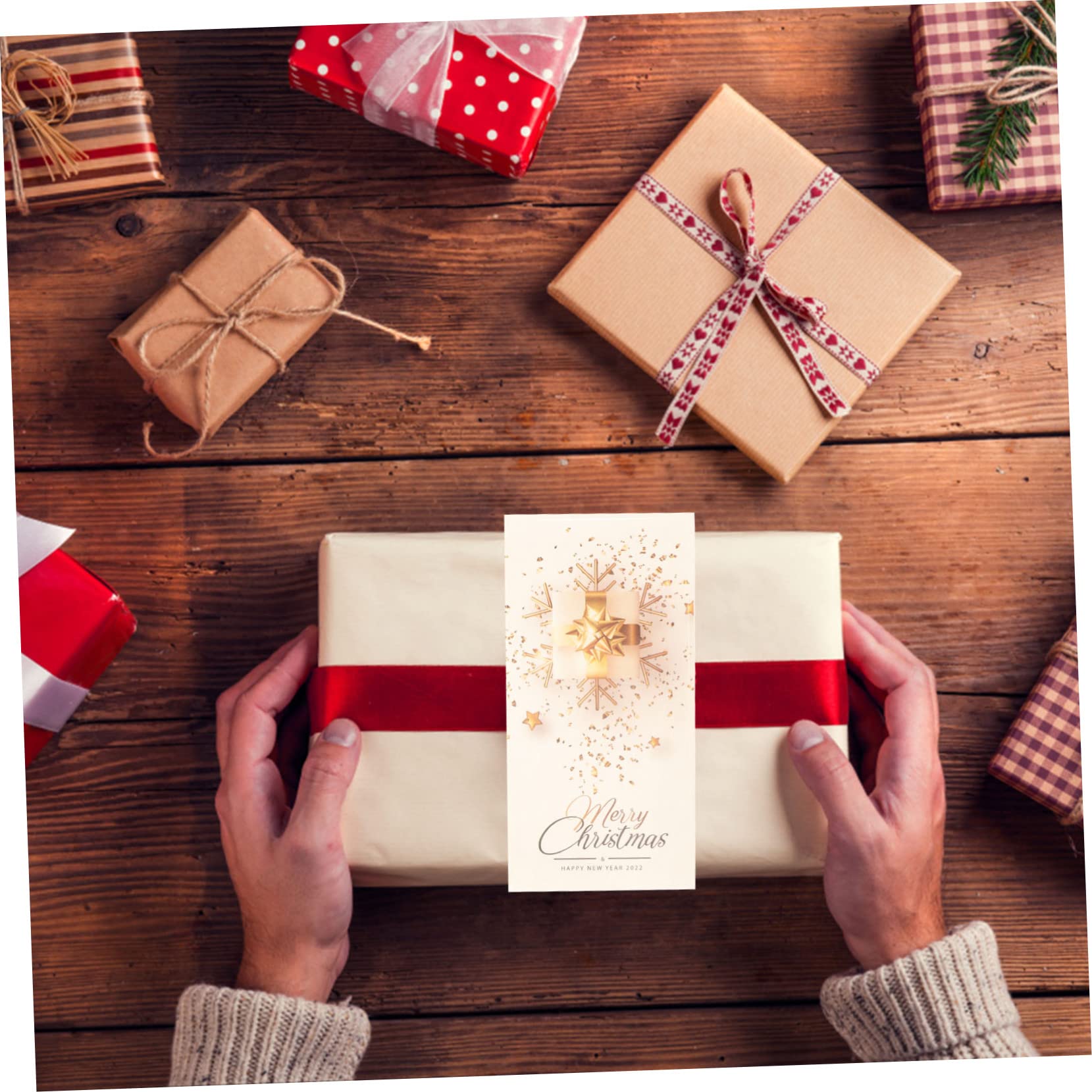 Tofficu 150pezzi Adesivi Decorativi Natalizi Per Scatole Confezione Etichette Rettangolari Per Imballaggi e Regali Per Festività e Decorazioni Di Natale