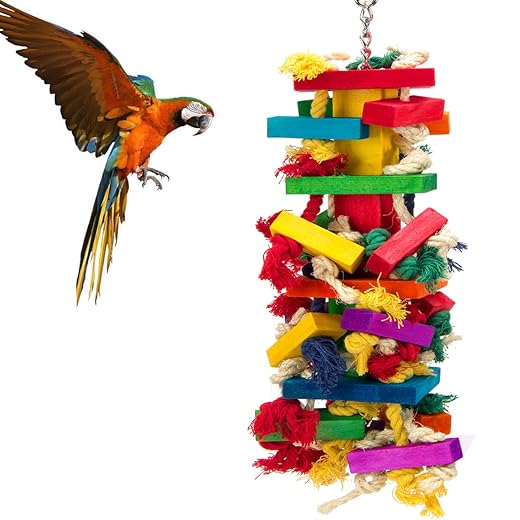 Extra Large Natural Wood Bird Toys for Macaws, African Grey, Amazon Parrots Gifts