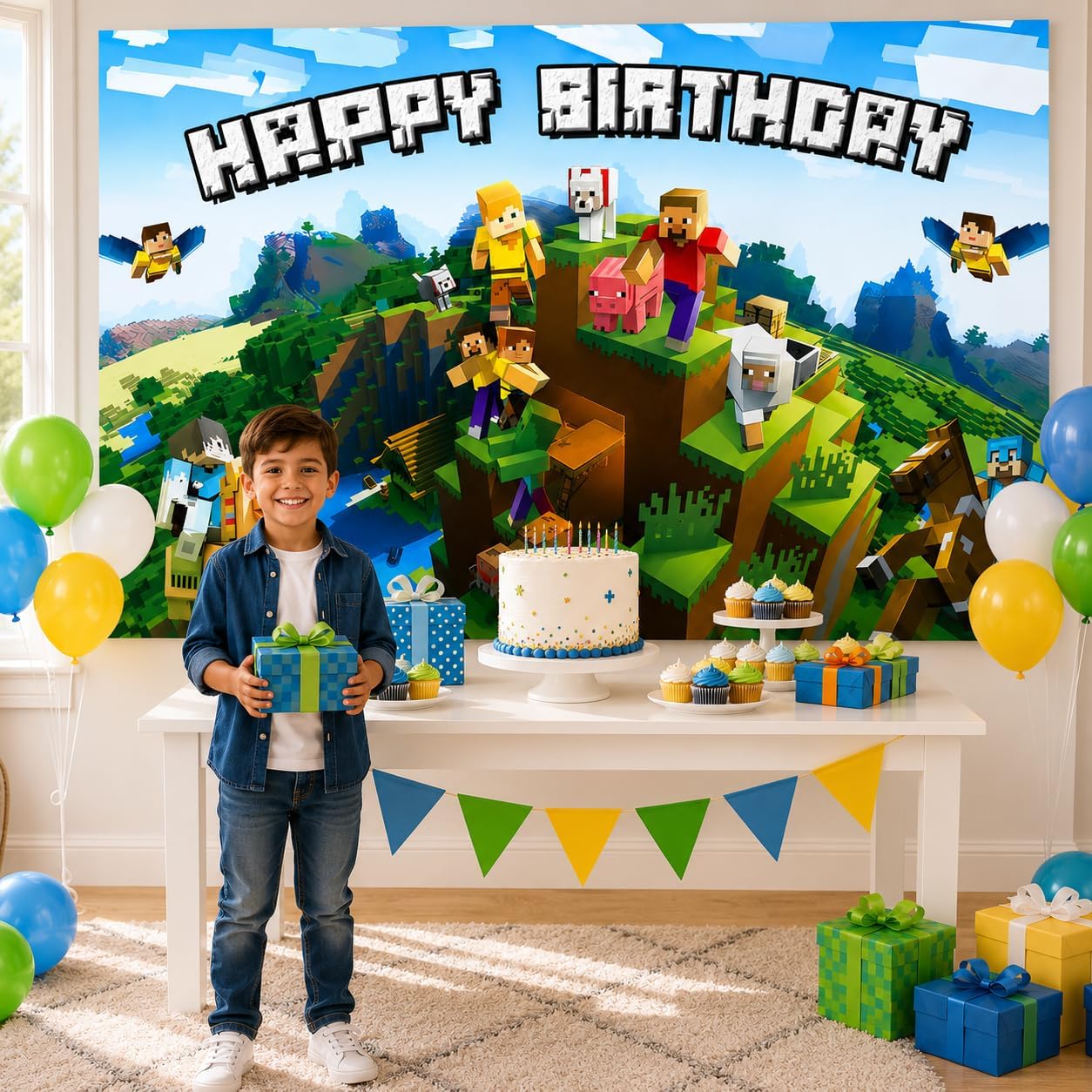 Happy Birthday Banner Boy 5x3ft Birthday Sign Village Gaming Birthday Party Decorations Videogame Themed Banner Video Game Decorations Video Game Happy Birthday Backdrop for Boys