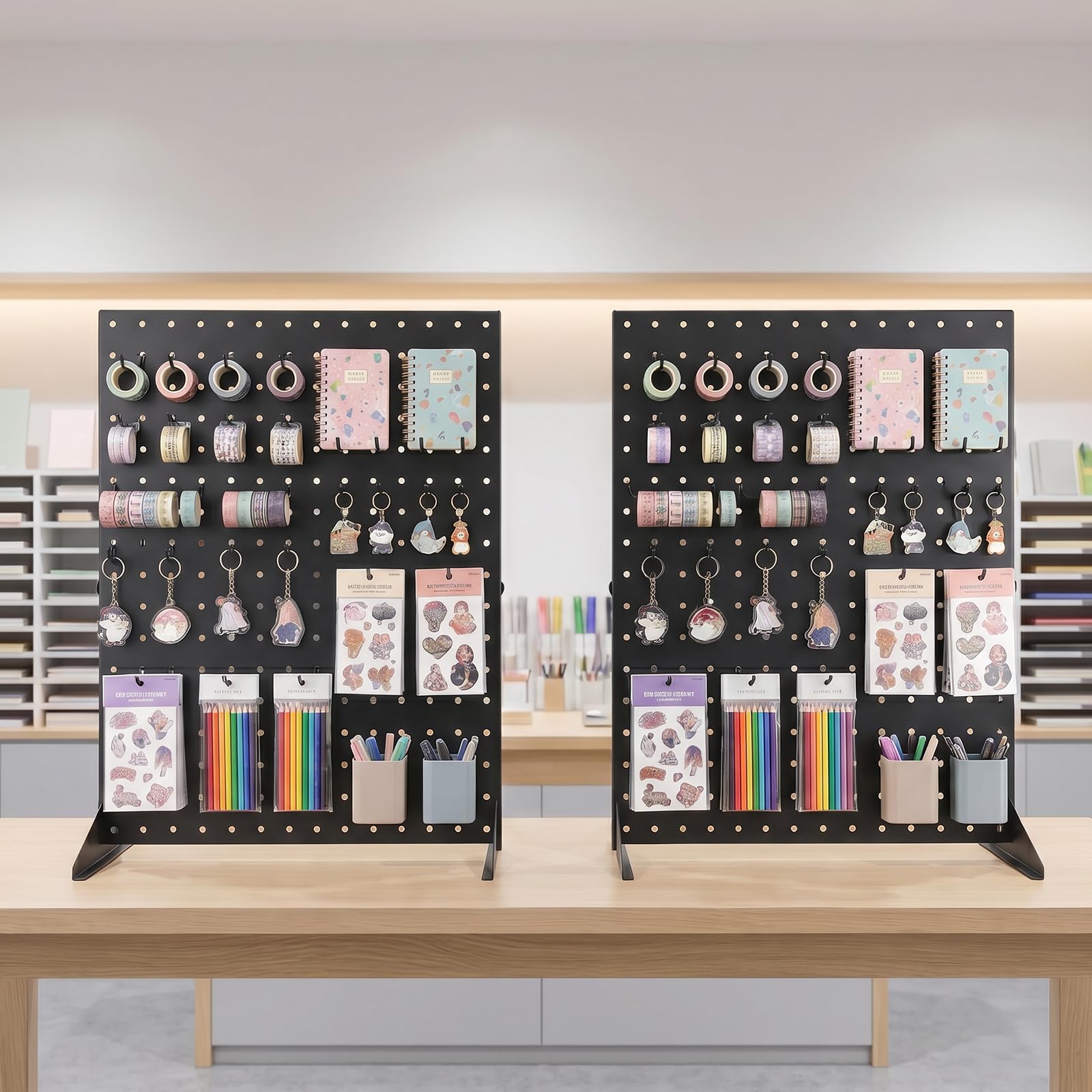 2 unidades Pegboard Display Stand 17 x 13 pulgadas tablero organizador | Pegboard - Expositor de mesa con 32 ganchos de metal, para joyas, llaveros, pegatinas