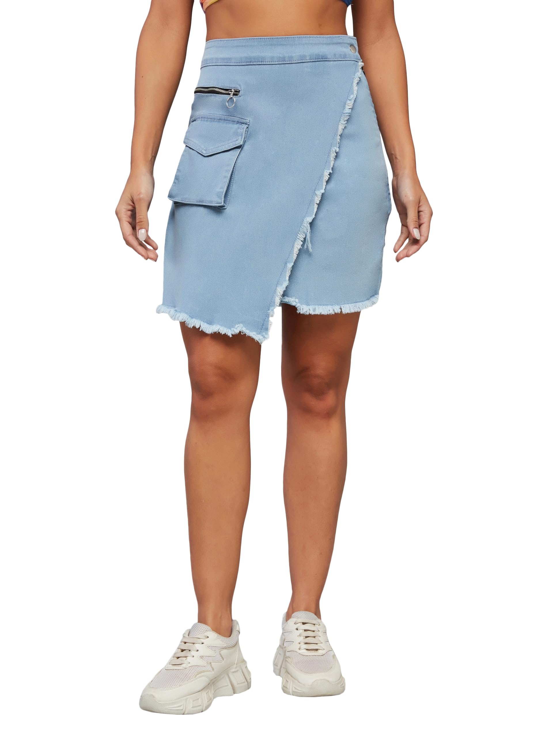 Dolce Crudo Women's Regular Fit Mid/High Rise Clean Look Denim Skirt