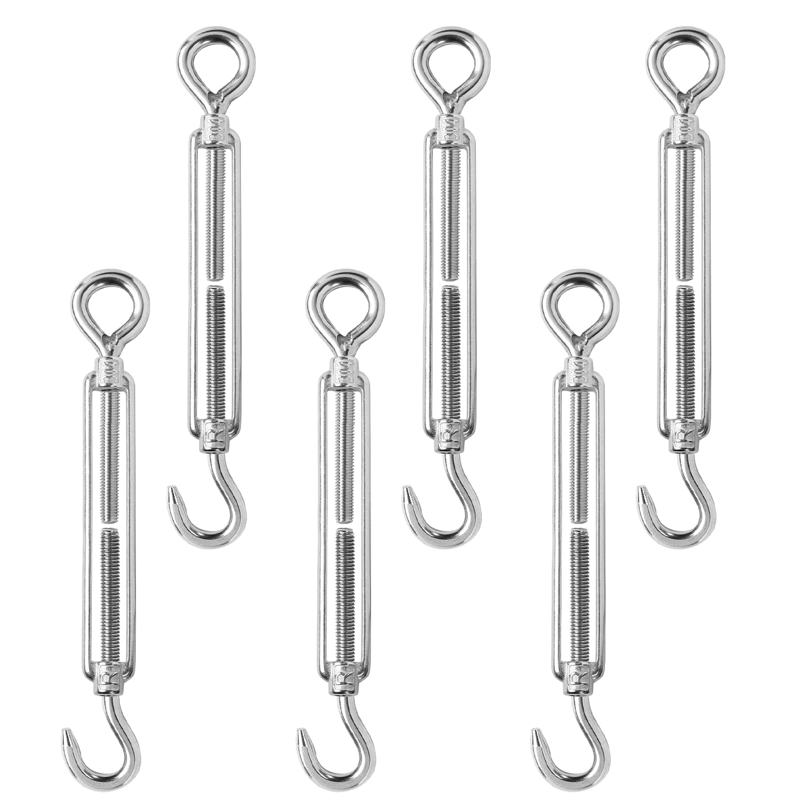 Lot de 6 tendeurs à crochet et œillet M8 en acier inoxydable 304, tendeur réglable pour câble et corde à linge
