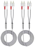 gudxfj 2 Pack 2RCA to 2RCA Cable 2 RCA Male Hi-Fi Systems Audio Stereo Subwoofer Cable Nylon-Braided Auxiliary Audio Cord for Home Theater HDTV Amplifiers Hi-Fi Systems Speakers and etc 6.6Ft Silver