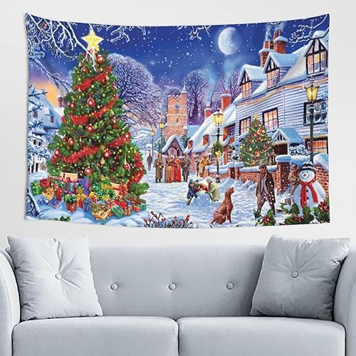 UNIOND Tapiz de Navidad vintage, decoración de pared para colgar en la pared, 60 x 40 pulgadas, estampado rústico de Navidad