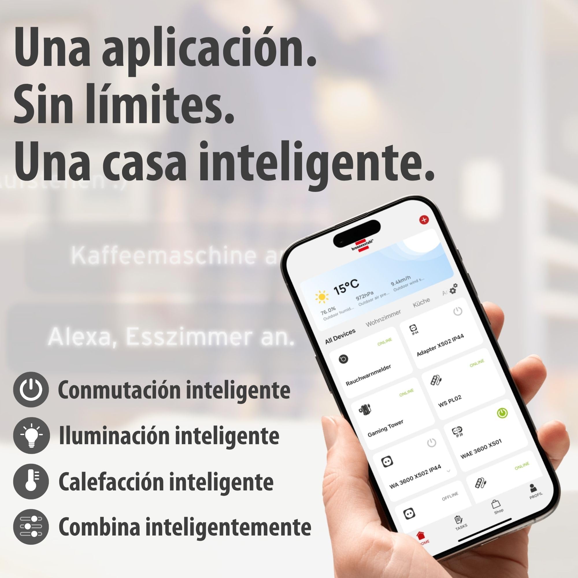 Brennenstuhl Connect Premium-Line Regleta Enchufes WiFi de 6 Tomas con protección Inteligente contra sobretensiones (Amazon Alexa y Google Assistant; App Gratuita; 1.8m; Made in Germany