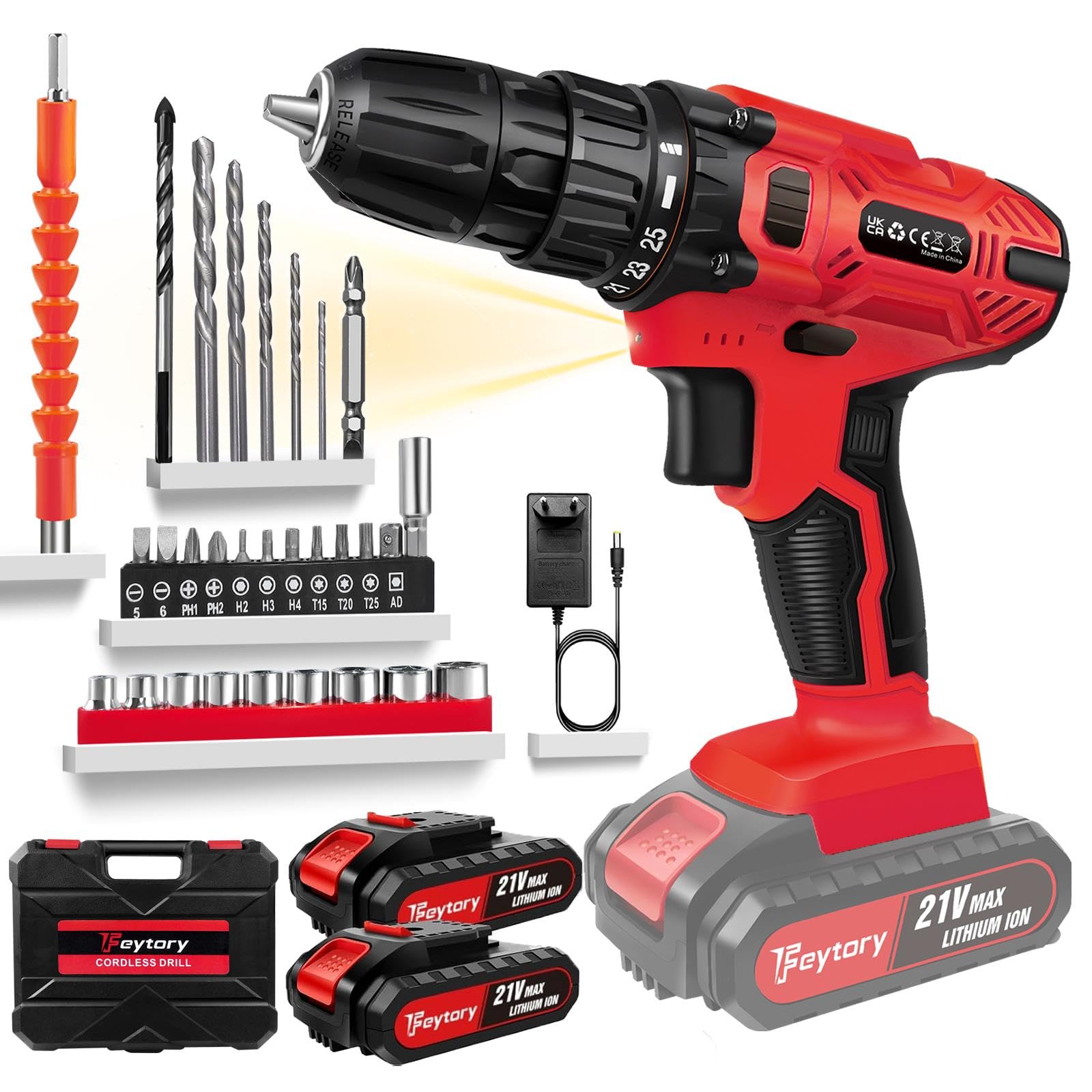 Perceuse sans fil 1400 tr/min 21V 45Nm, tournevis électrique