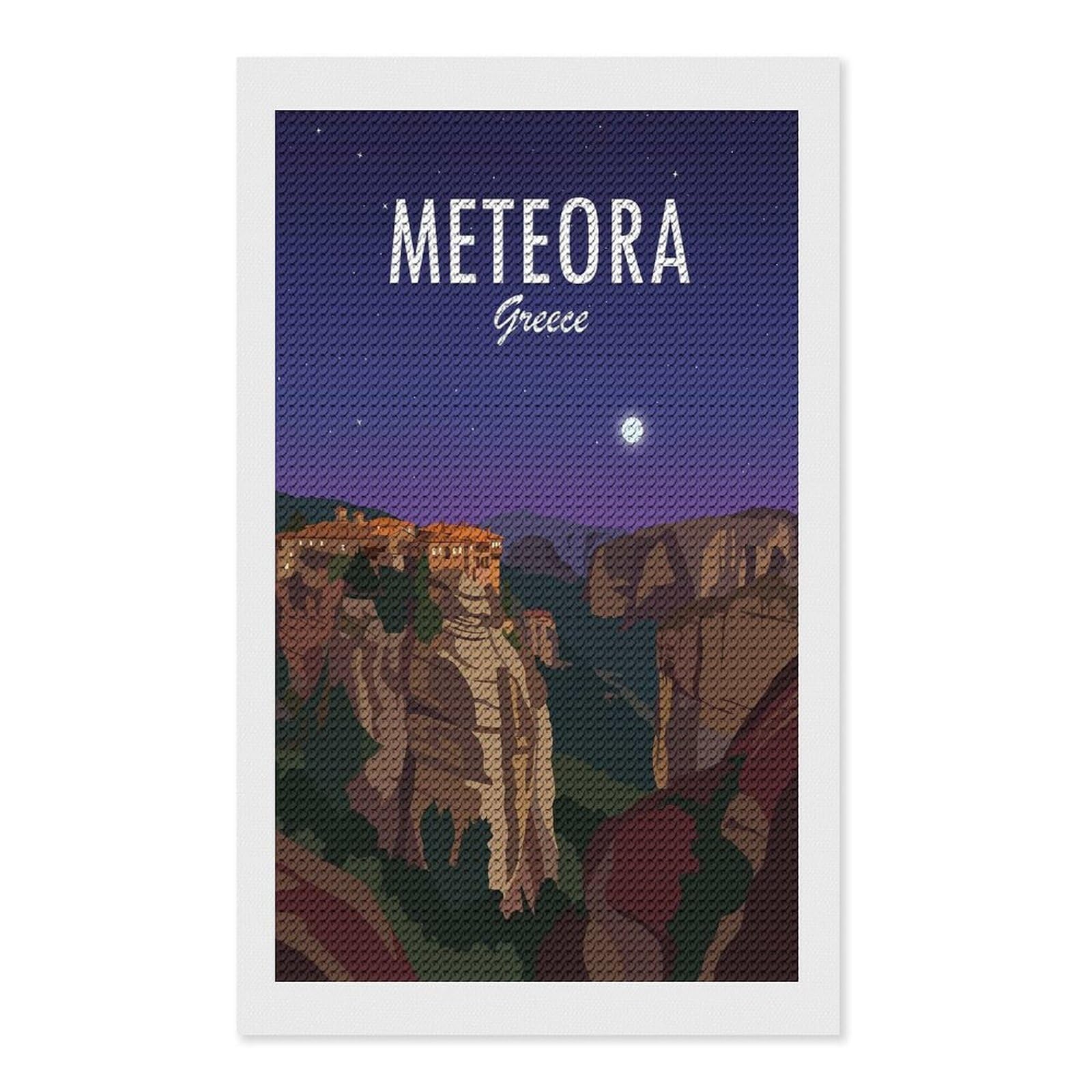 Junmoney Meteora Greece Crystal Diamond Art Kit 12"x20", Round Gems, Detailed Printed Canvas, Creative Gift Idea, Vintage Style Decor