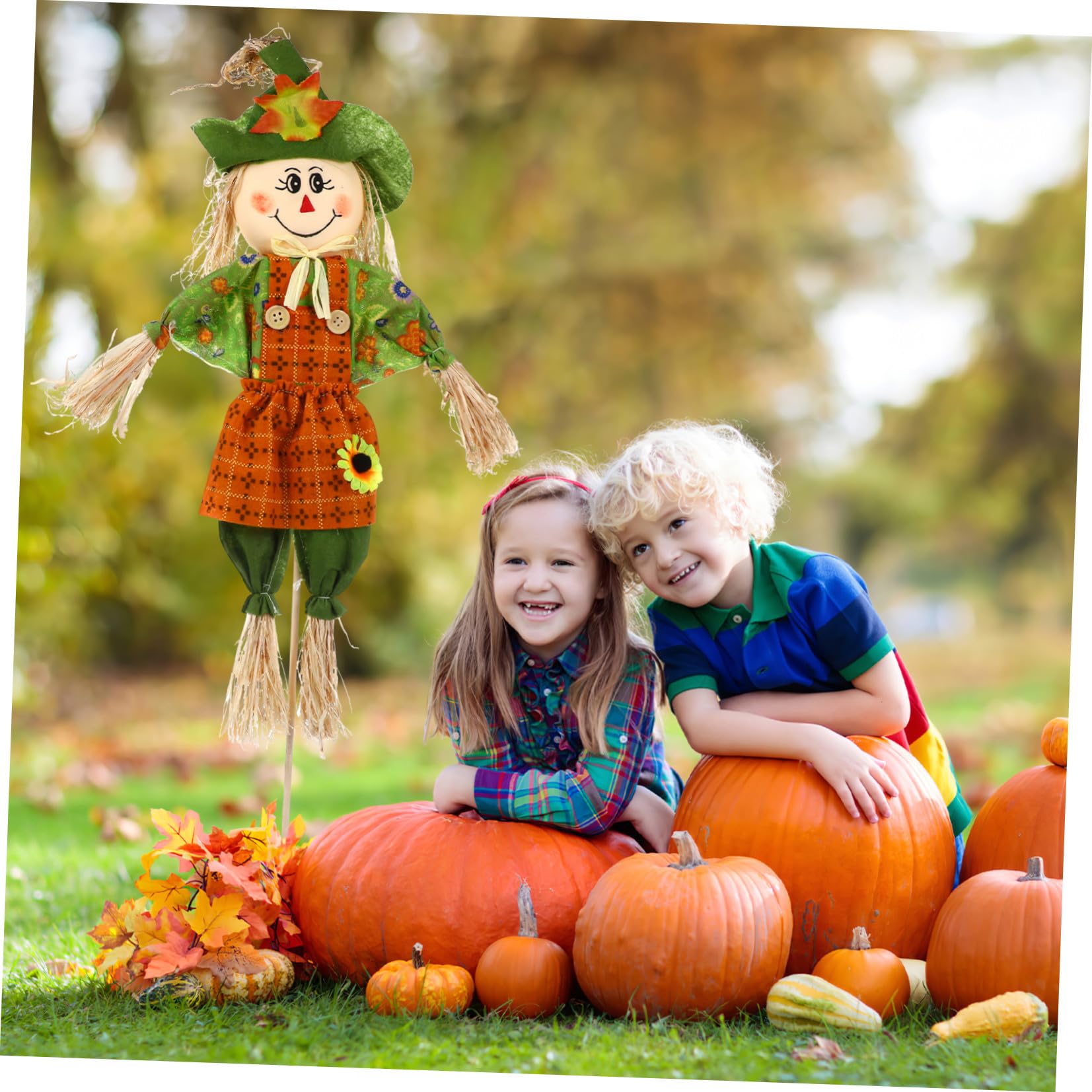 TIDTALEO Herbstliche Stehende Vogelscheuche aus Stoff und Bambus 55cm Halloween und Thanksgiving Deko für Garten und Gartenparty Authentische Textur Zufällige Farbe