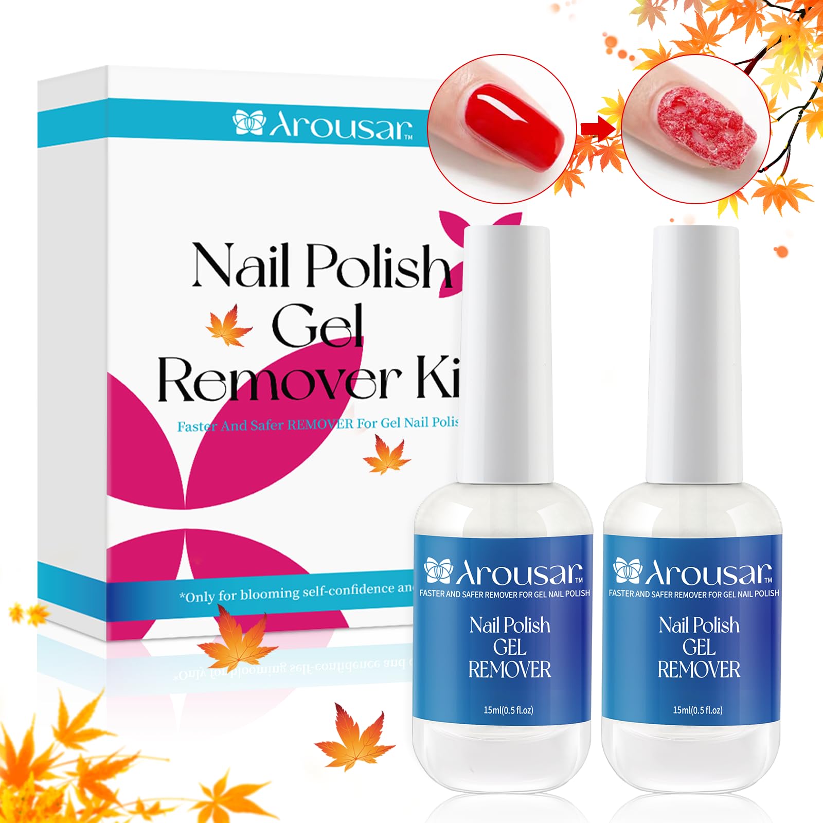 Gel Nail Polish Remover, 2pcs 15ml Quick and Easy Gel Polish Removes for Nails in 3-5 Minutes, No Soaking or Wrapping