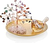 ZenBless 7 Chakra Crystal Tree Crystals Bird Statues Set, Money Tree Chakra Decor Tray and Gold Small Birds Figurines Yoga Meditation Zen Spiritual Room Home Shelf Decor Feng Shui Wealth and Luck