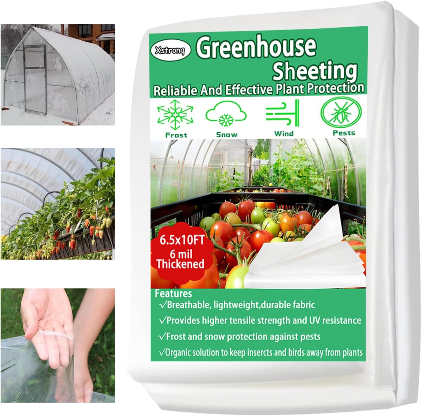 6.5FTx10FT Greenhouse Plastic Sheeting, 6 Mil Thick Clear Polyethylene Film, Waterproof Wind Frost Dust UV Resistant Green House Plastic Covering for Outdoor Plant, Garden, (6.5ft x 10ft)