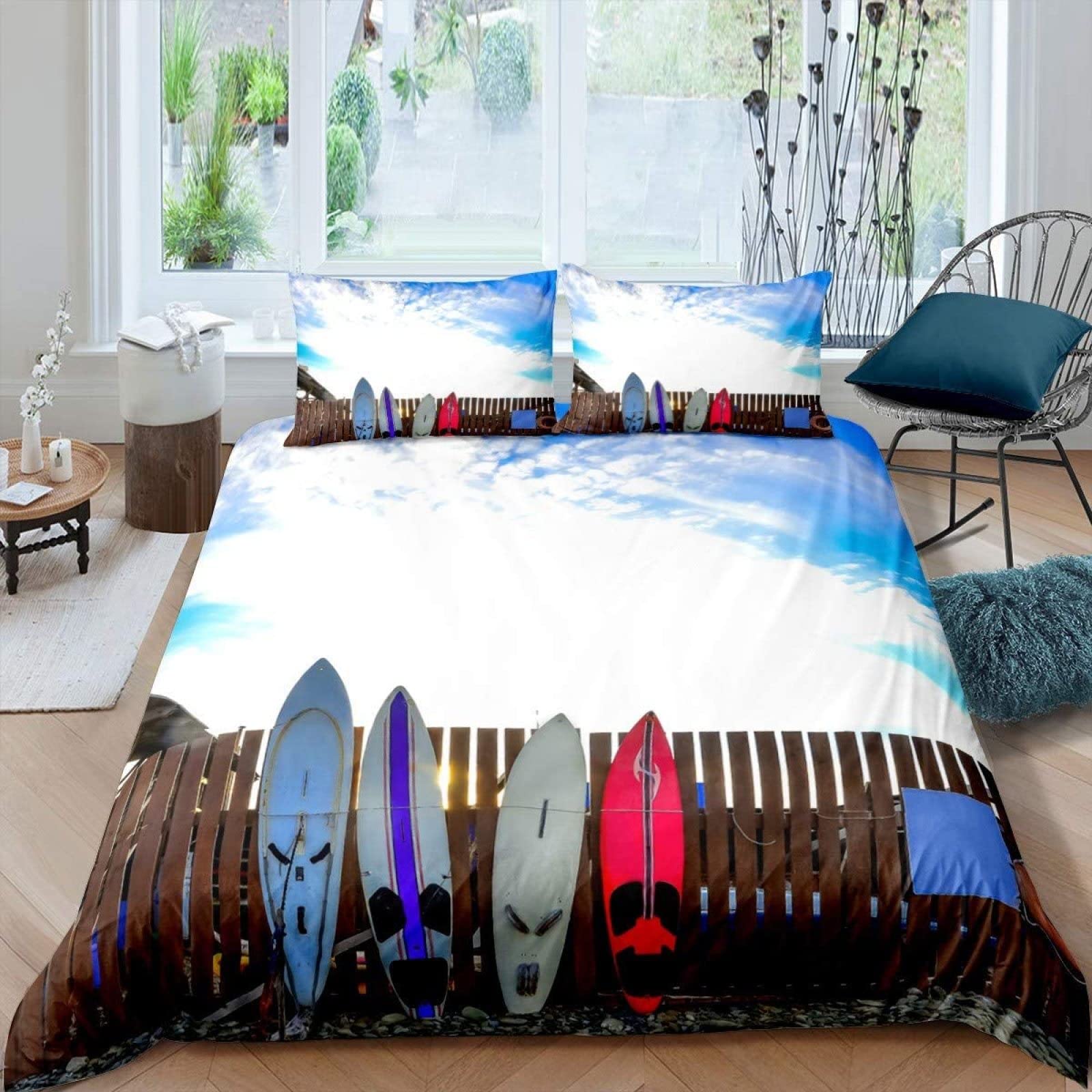 Housse couette enfant adulte 3D imprimé vagues et surf en taille 220x240 cm