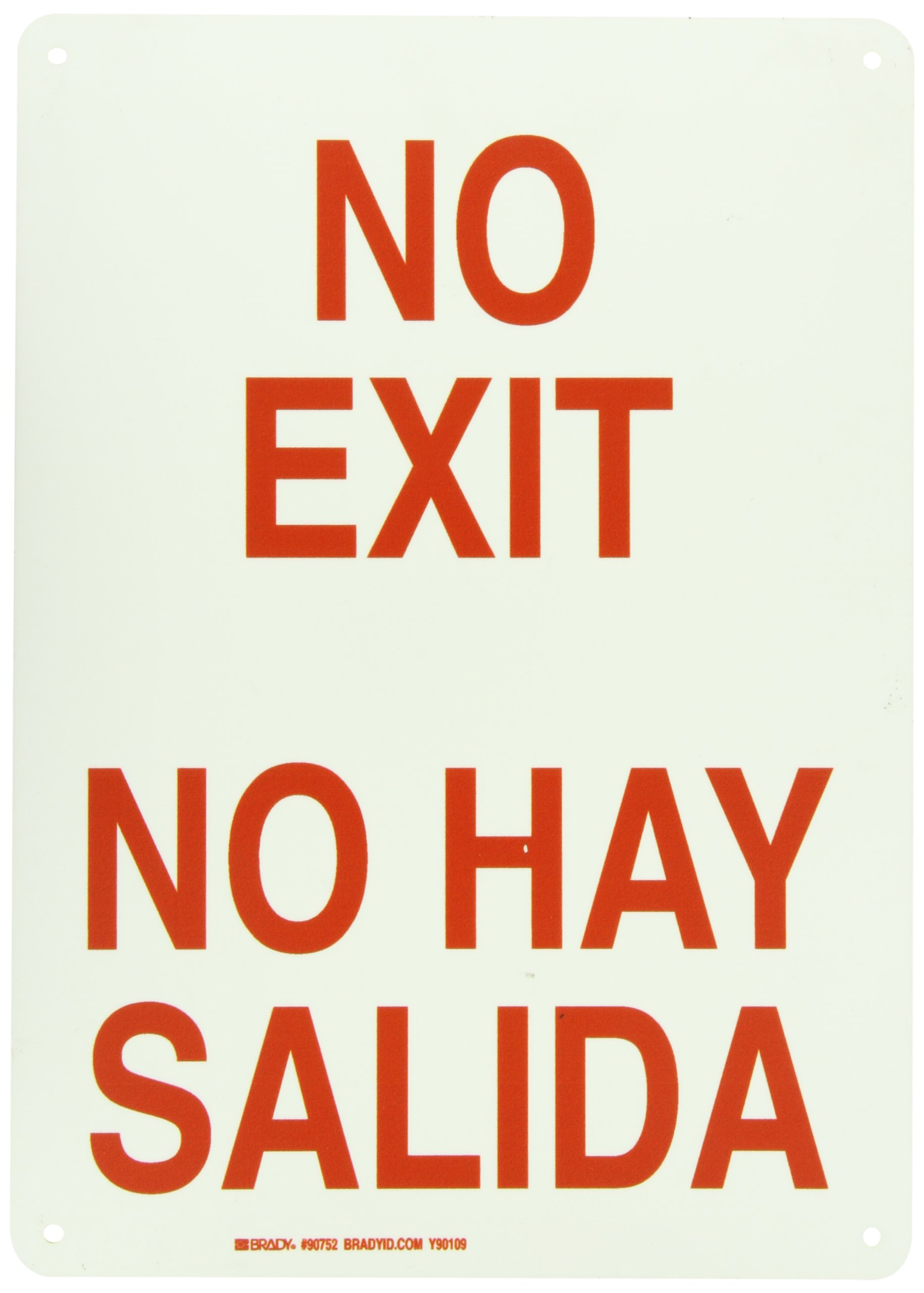 Brady rojo sobre verde color Glow-in-the-Dark señal de seguridad, leyenda"sin salida/No hay salida"
