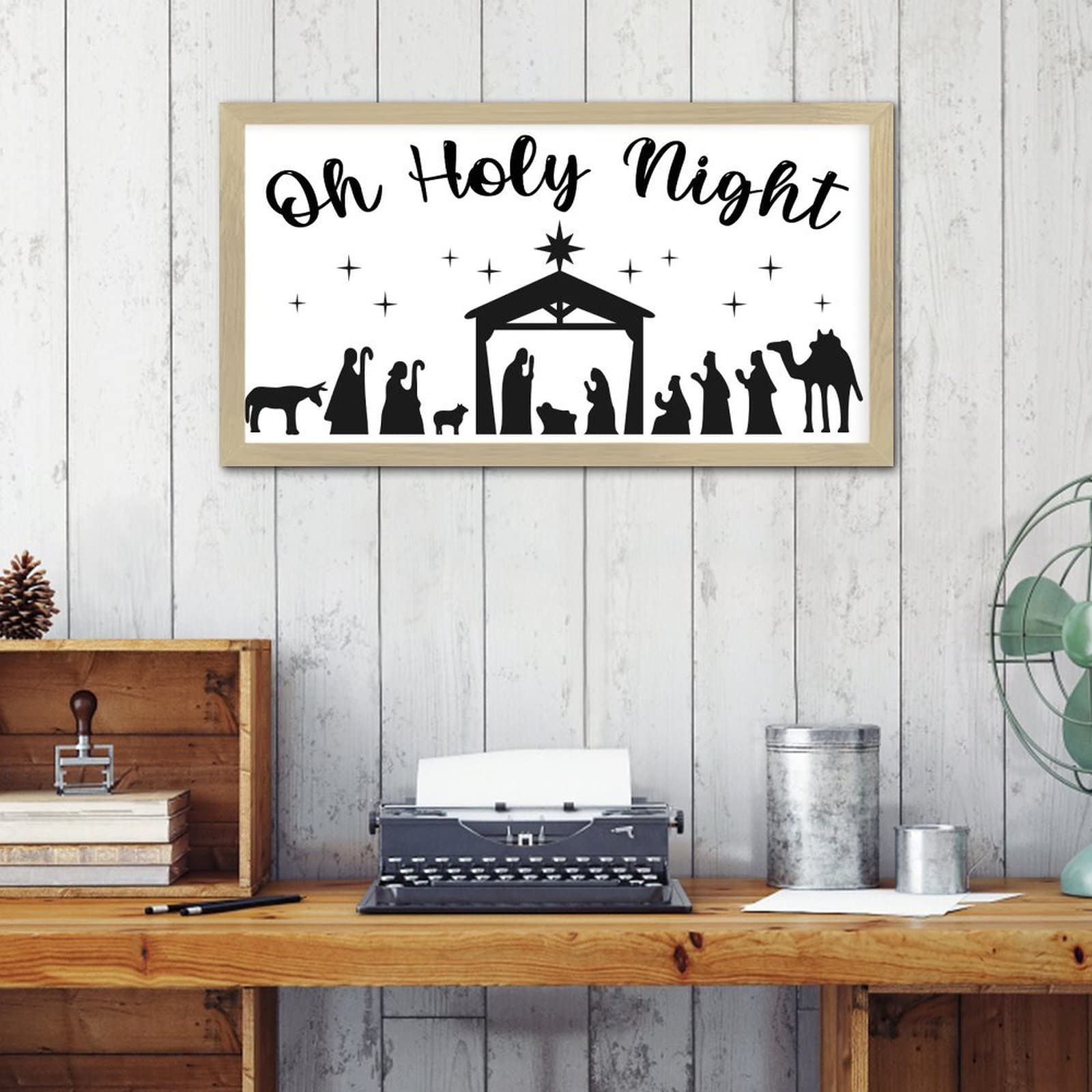 Cadre vintage Bébé Jésus de décoration murale rustique en bois - 8