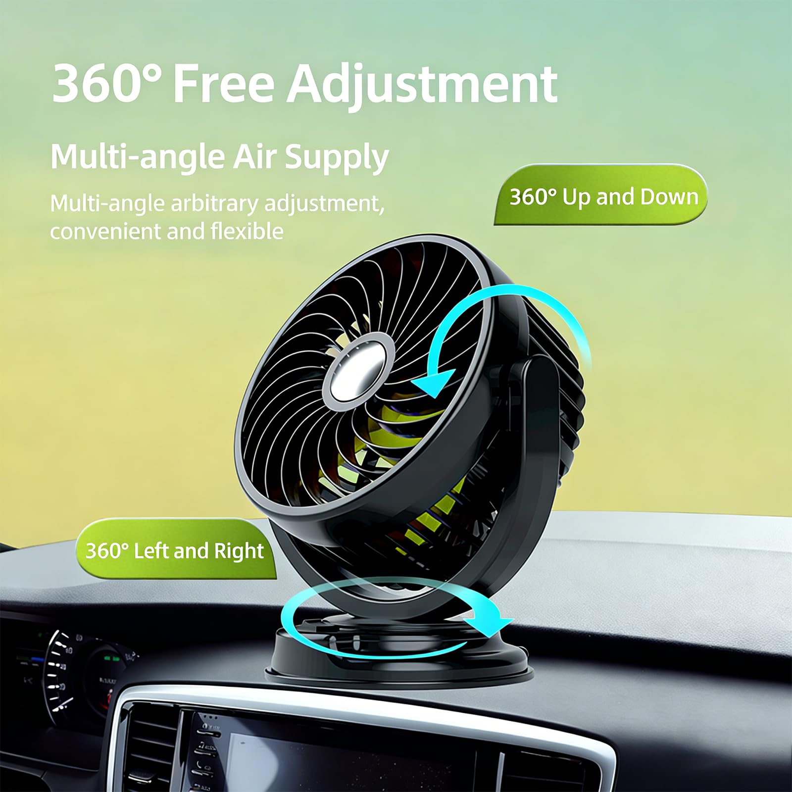 Ventilateur de voiture 12 V - Rotation à 360° - Pour tableau de bord - Ventilateur de table - Ventouse - Petit ventilateur pour camion SUV (tête unique)