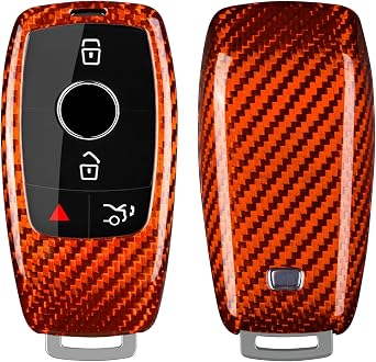 T-carbon Real Glass Fiber Key Fob Cover Compatible with Mercedes Benz,Key Fob Protector fits for Mercedes Benz A B C E S CLA CLK CLS GLA GLC GLE GLK SLK AMG Series Keyless Smart Key Fob,Orange