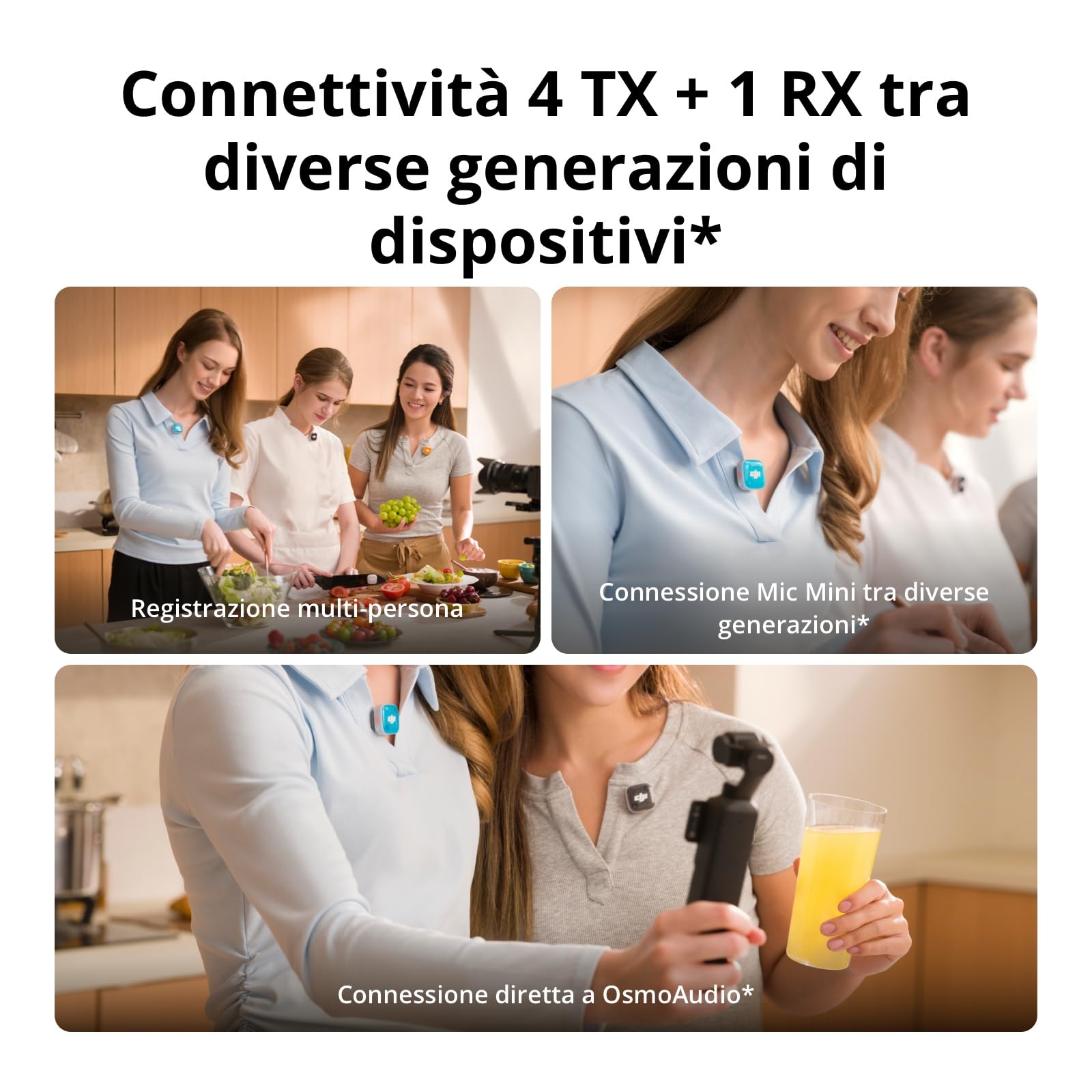 DJI Mic Mini 2S (2 TX + 1 RX + custodia di ricarica), riduzione rumore IA | Microfono Bluetooth, 28 ore di archiviazione interna, registrazione interna in float a 32 bit, leggero e compatto