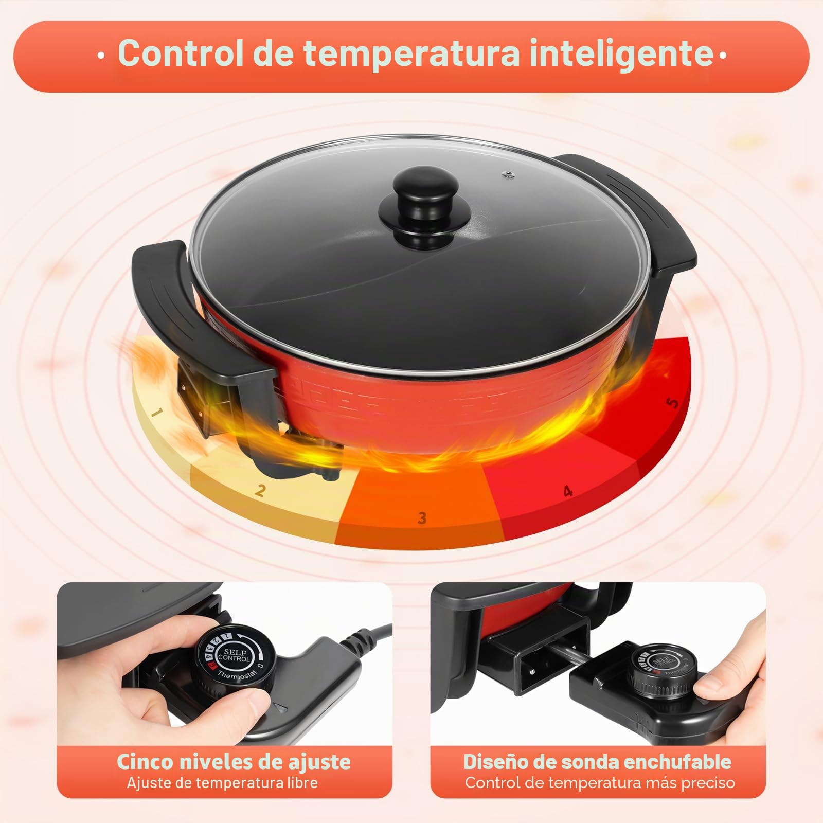 6L Hot Pot - Sartén eléctrica multifunción para fiestas, olla de doble rejilla Yin Yang Hotpot, olla antiadherente para el hogar, ajuste de temperatura 1300 W