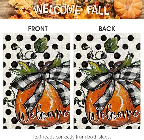 Miniatura 4 de Bandera de jardín de calabaza de otoño de 12 x 18 pulgadas, vertical de doble cara, resistente a la decoloración UV, cosecha de septiembre, lunares,