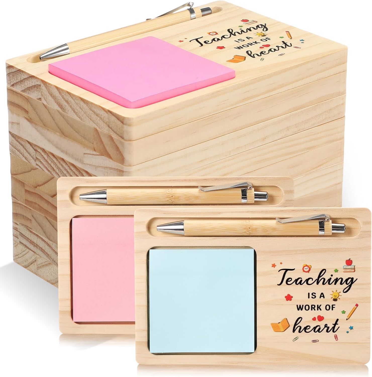6 Pcs Teacher Gifts Wooden Sticky Note Holder Bulk Back to School Teacher Appreciation Gifts for Desk Decoration