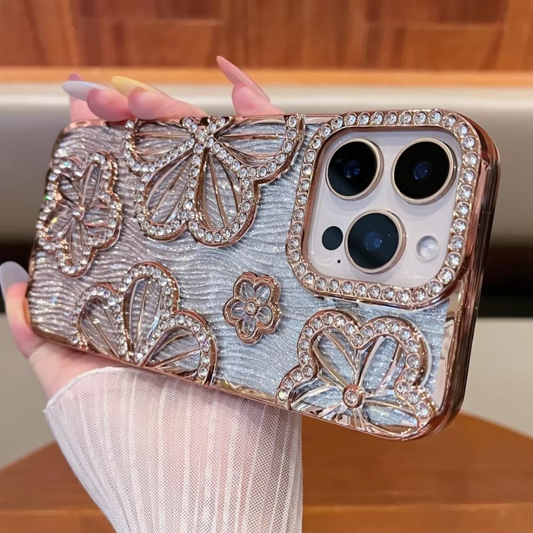 Coque fleurie iPhone 12 Pro Max bijoux plaquée or premium