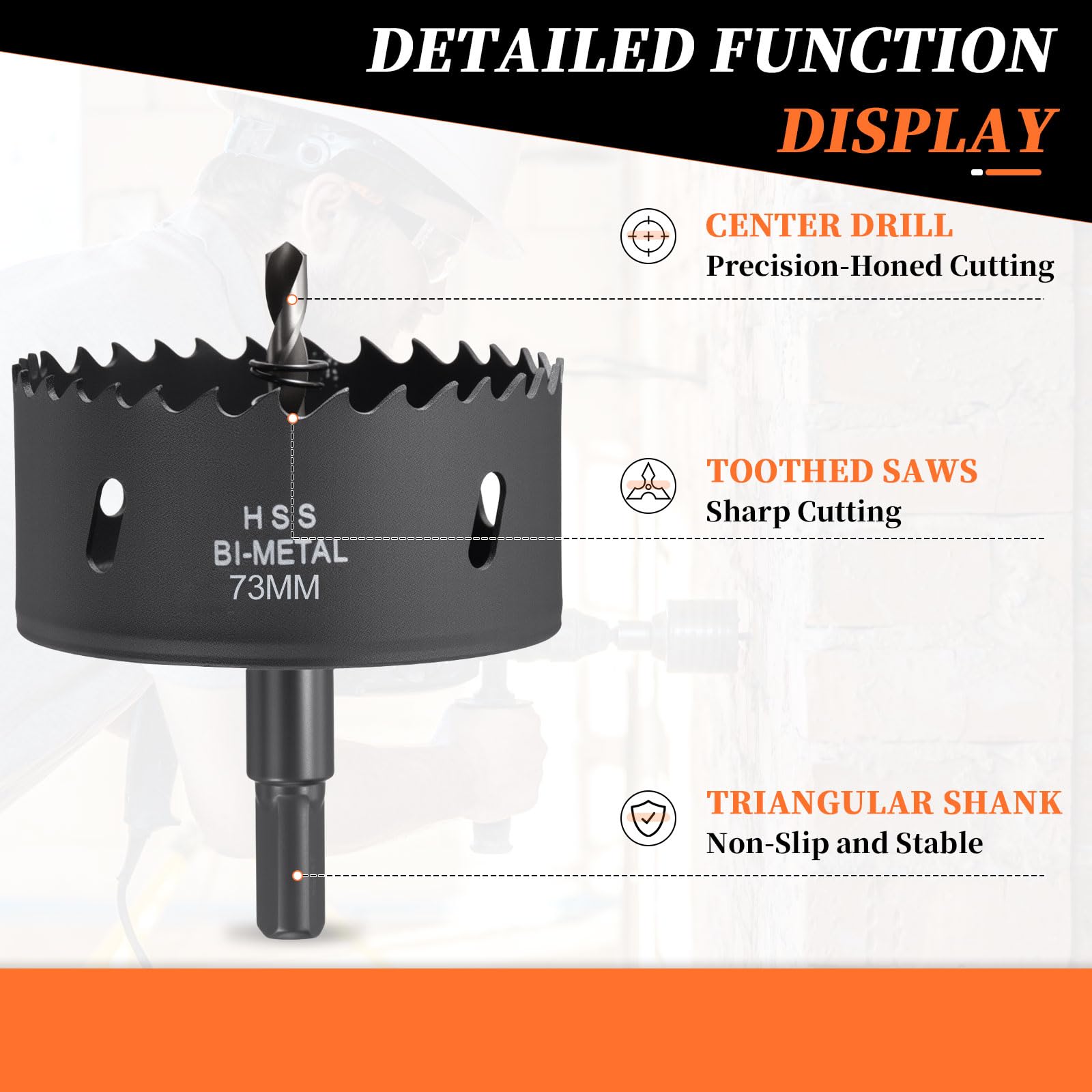 METALLIXITY Bi-Metal Hole Saw 2-7/8", M42 HSS Circular Head 73mm Hole Cutter with Center Drill Bit - Image 3
