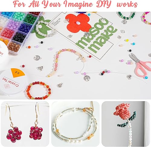 Miniatura 3 de Newlibery 1083 cuentas redondas de vidrio de 0.236 pulgadas para hacer joyas, cuentas de cristal de 24 colores para hacer pulseras y manualidades,