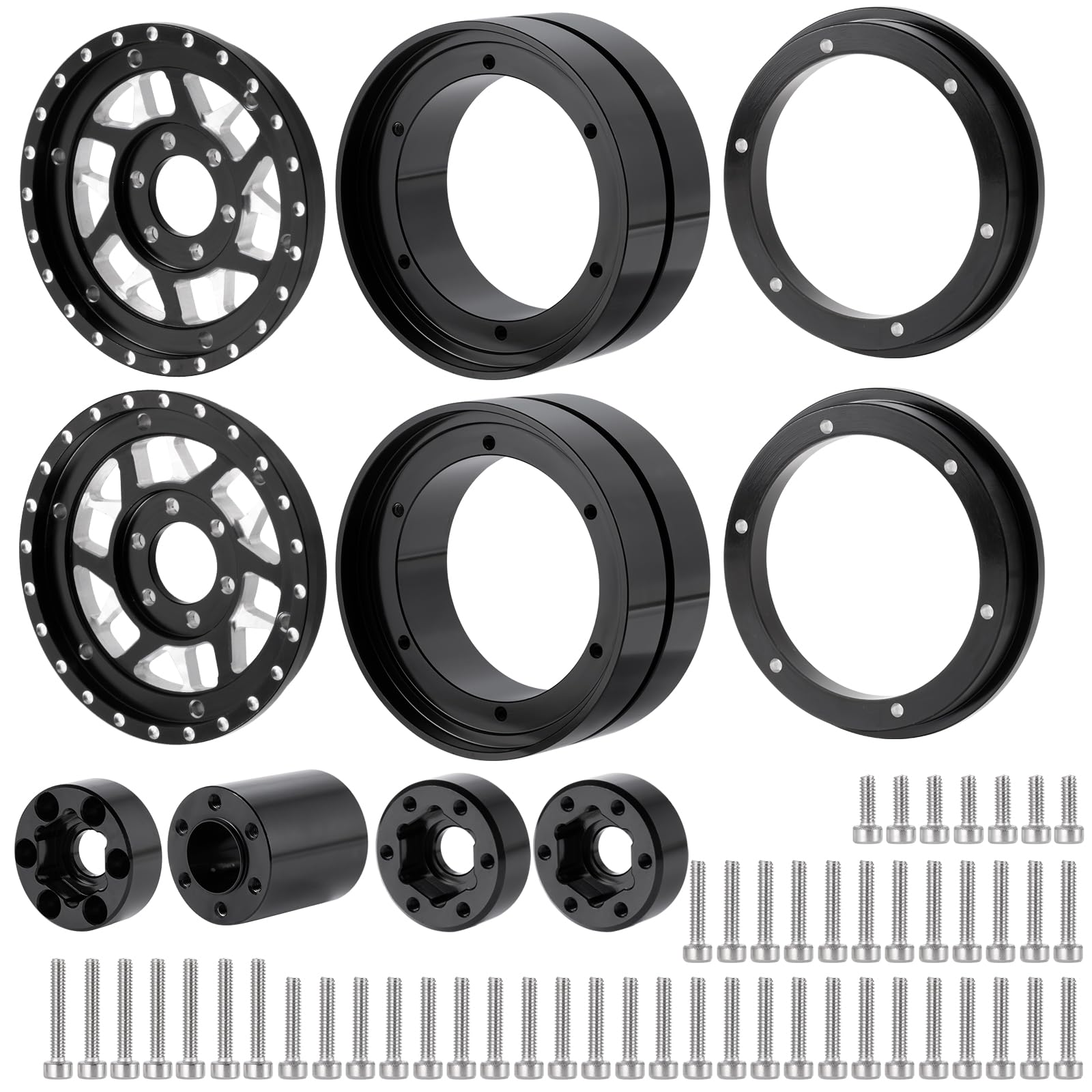 Runup 2 szt. / 4 szt. 1,9" Beadlock felgi aluminiowe, podwójne koła 57 x 30 mm do 1/10 SCX10 TRX-4 TRX6 RC Crawler Auto Upgrade akcesoria czarne (4 szt.)