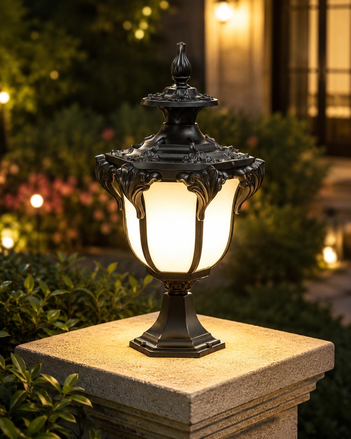Azurite Premium Aluminium Die-Cast Outdoor Pillar Gate Lamp | Waterproof & Rust Resistant | B22 Holder with LED Bulb Included | Garden, Boundary Wall & Villa Entrance Light | Black-image-18