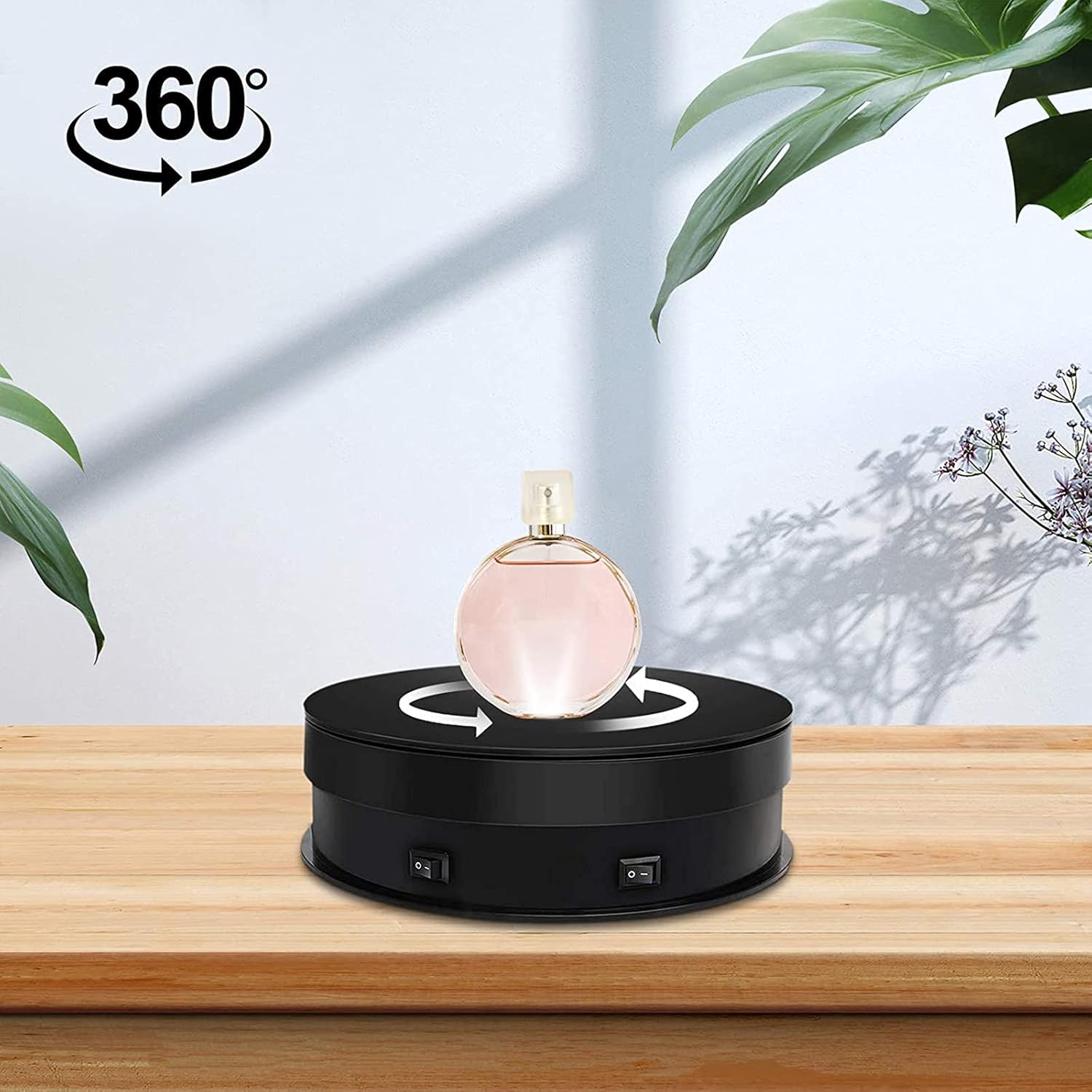 Electric Rotating Turntable 360° Rotating Display Stand Motorized Rotating Display Stand with LED Light Photography Display Stand for Products and Jewelry (30cm black)