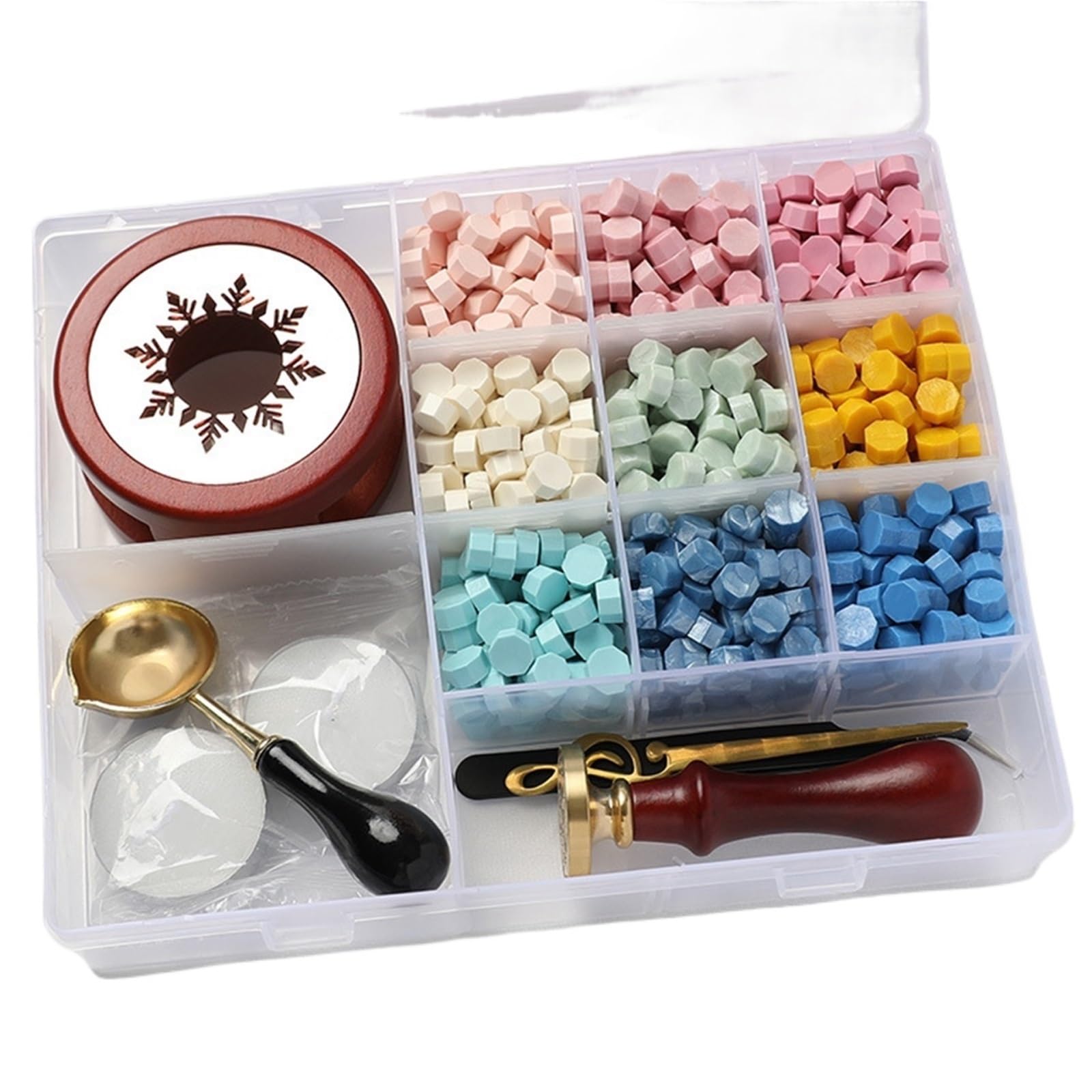 Ceralacca Kit Sigillo Di Ceralacca | Set composto da timbri con sigillo di cera, perline di cera e strumenti confezionati in una confezione trasparente(SetB)