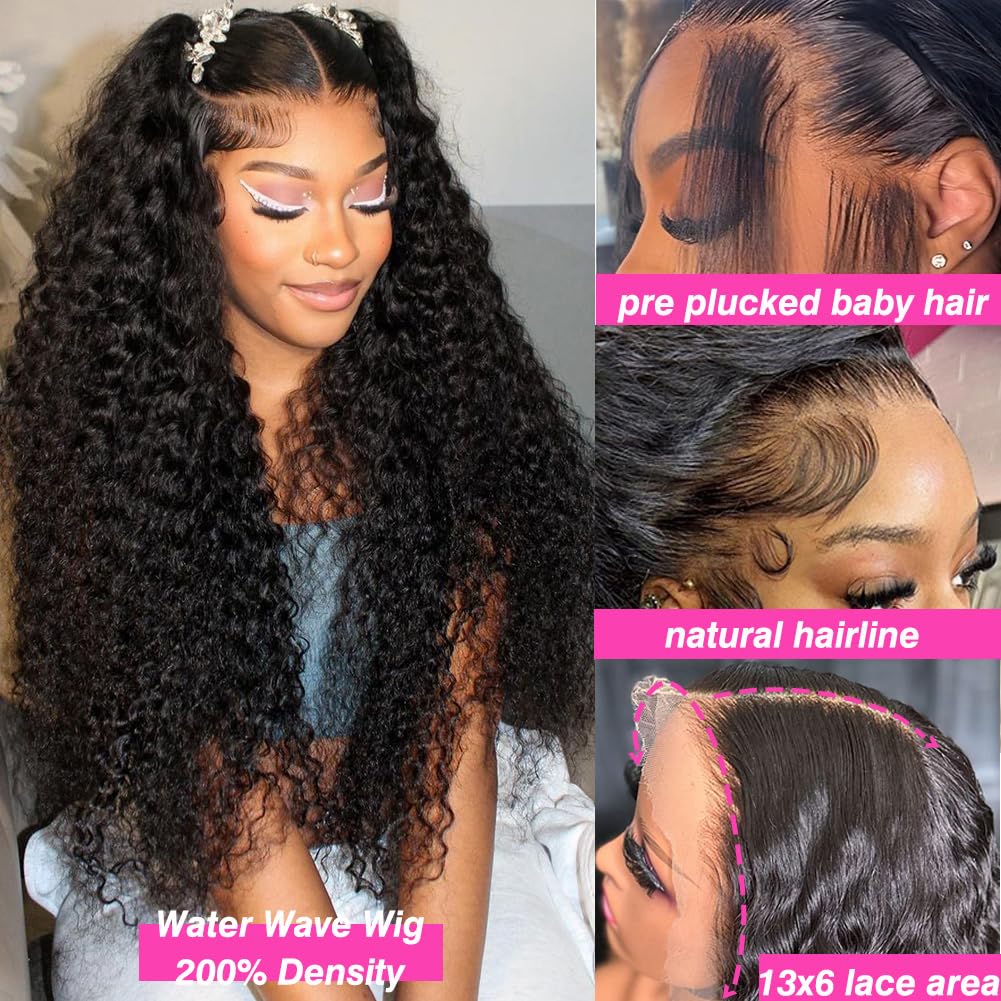 Keseyo 30 Inch Water Wave 13x6 HD Lace Front Wigs Human Hair Pre Plucked 200 Density Deep Part Curly Wig for Women with Baby Hair Water Wave Frontal Wigs Human Hair