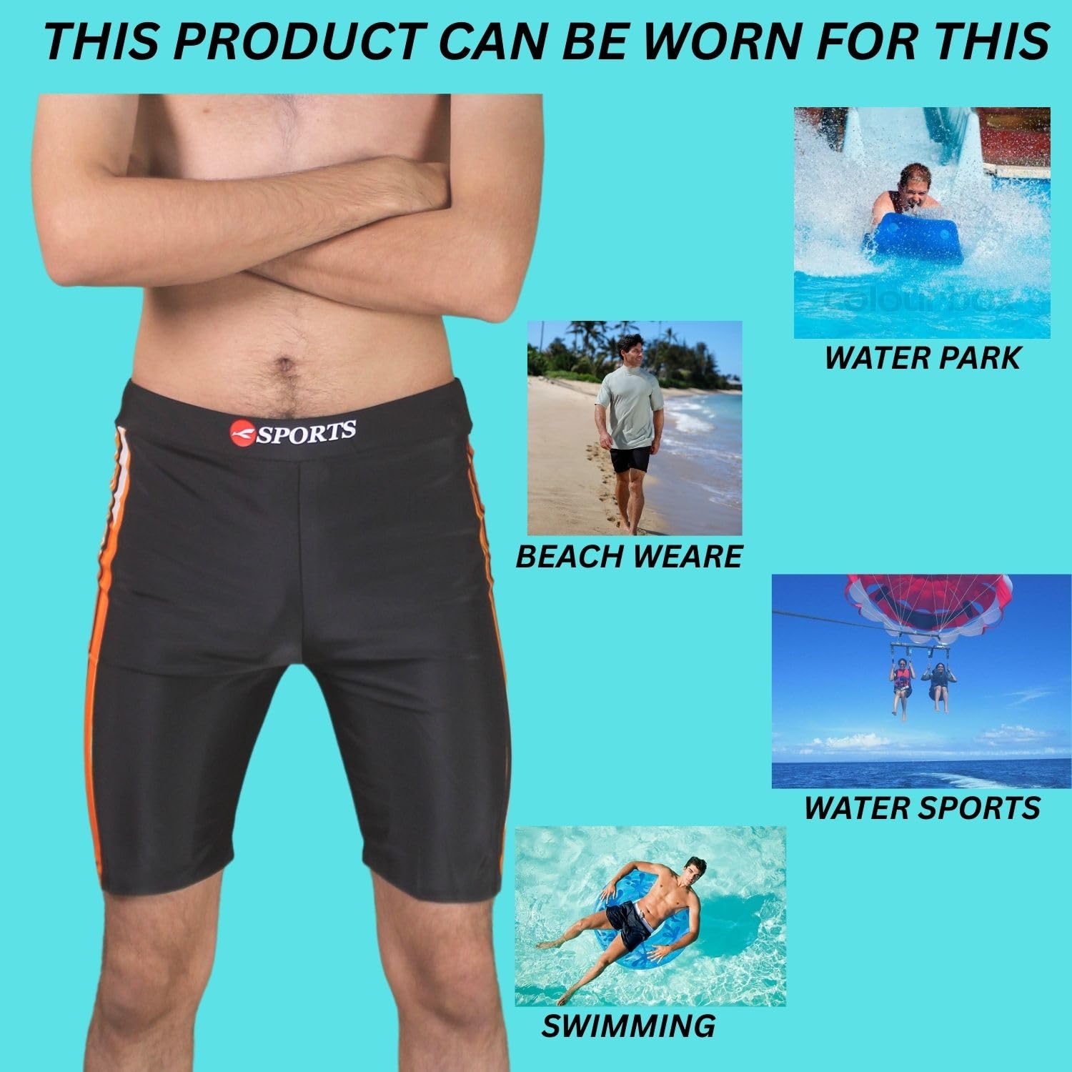 ANJOR Swimwear Swimming,Shorts Trunk for Men & Women| Swimming Bottoms for Swimming, Waterparks, Surfing and Other Water Sports Orange-Black 1