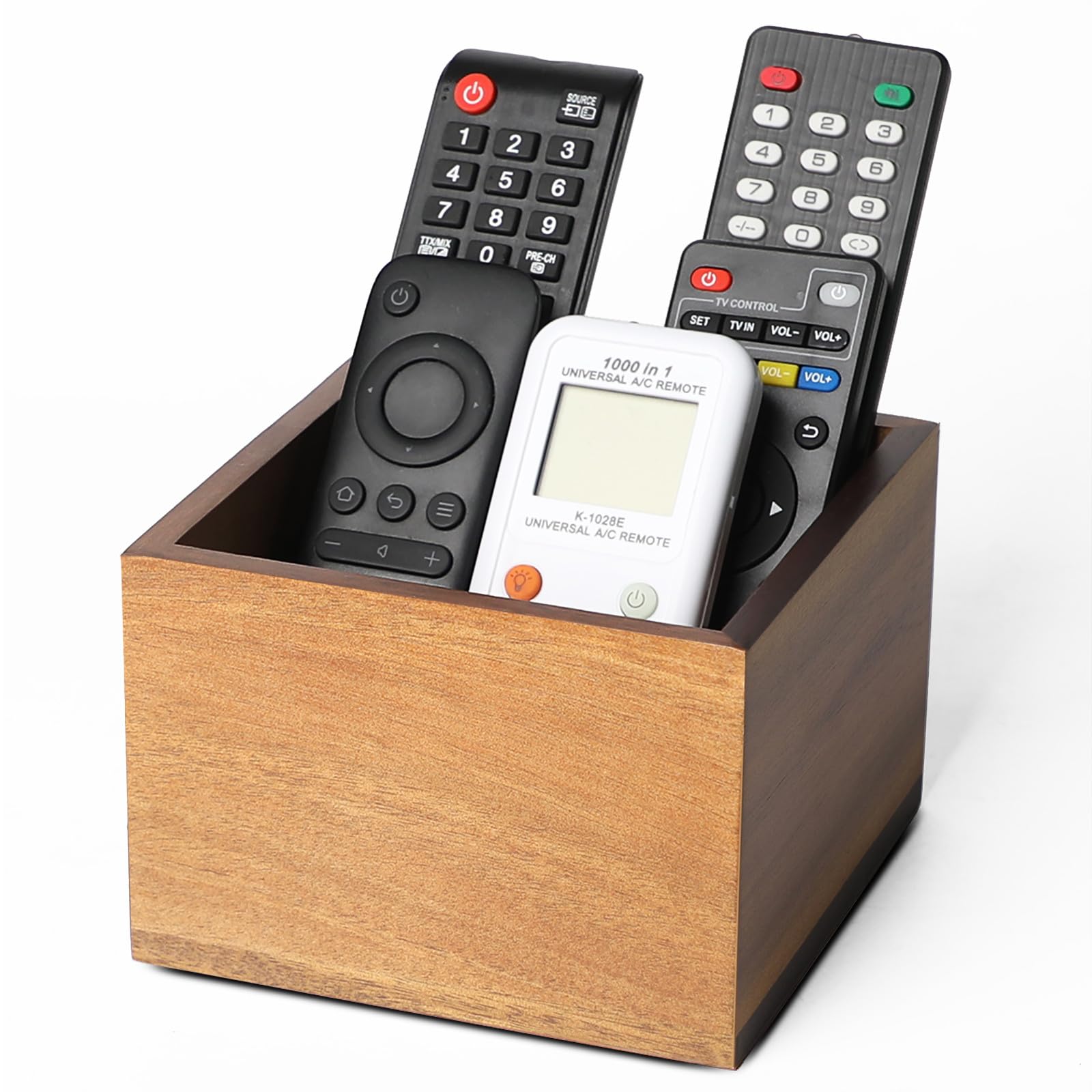 LBEMEY Remote Control Holder Caddy,Farmhouse Acacia Wood TV Remote Holder, Vintage Desk Caddy, Remote Organizer for Table (Brown for 3+ Remote