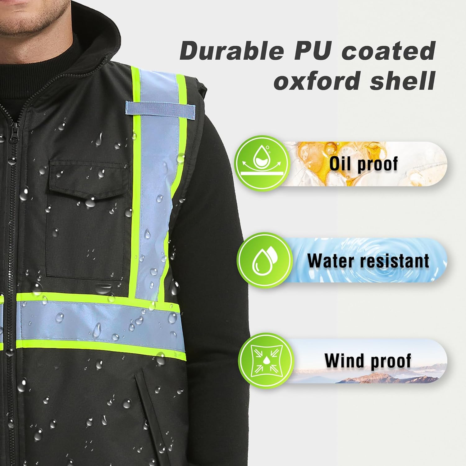 ProtectX Winter Safety Vest High Visbility Insulated Construction Vest - Image 2
