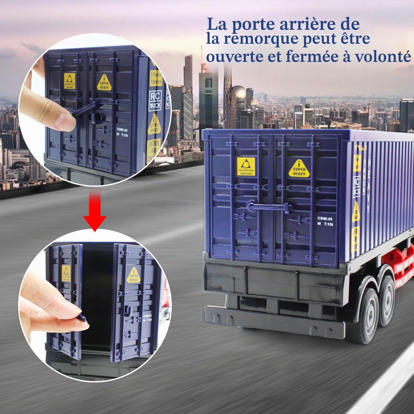 Mostop Camion Transporteur de Conteneurs RC, Véhicule de Transport ABS & Métal 10WD, Chariots Transportables de Grande Taille avec Télécommande et 8 Chariots, Camion Jouet Transporteur avec Lumières